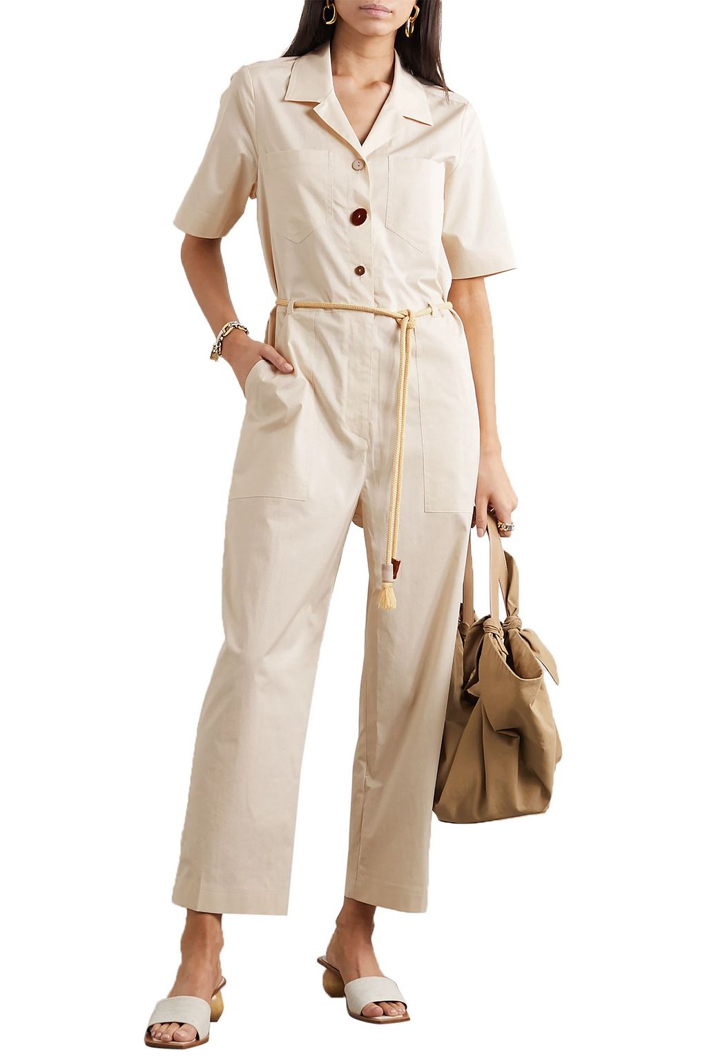 NANUSHKA Zuni belted embellished cotton-blend poplin jumpsuit