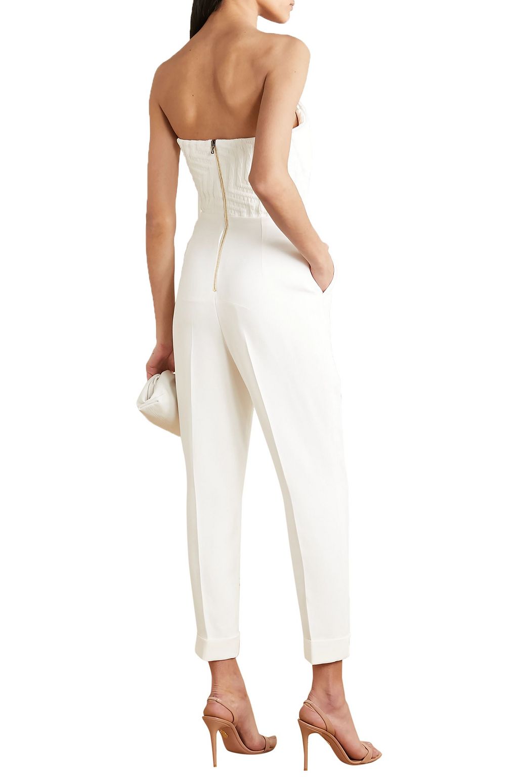 ROLAND MOURET Haye strapless cloqué and crepe jumpsuit