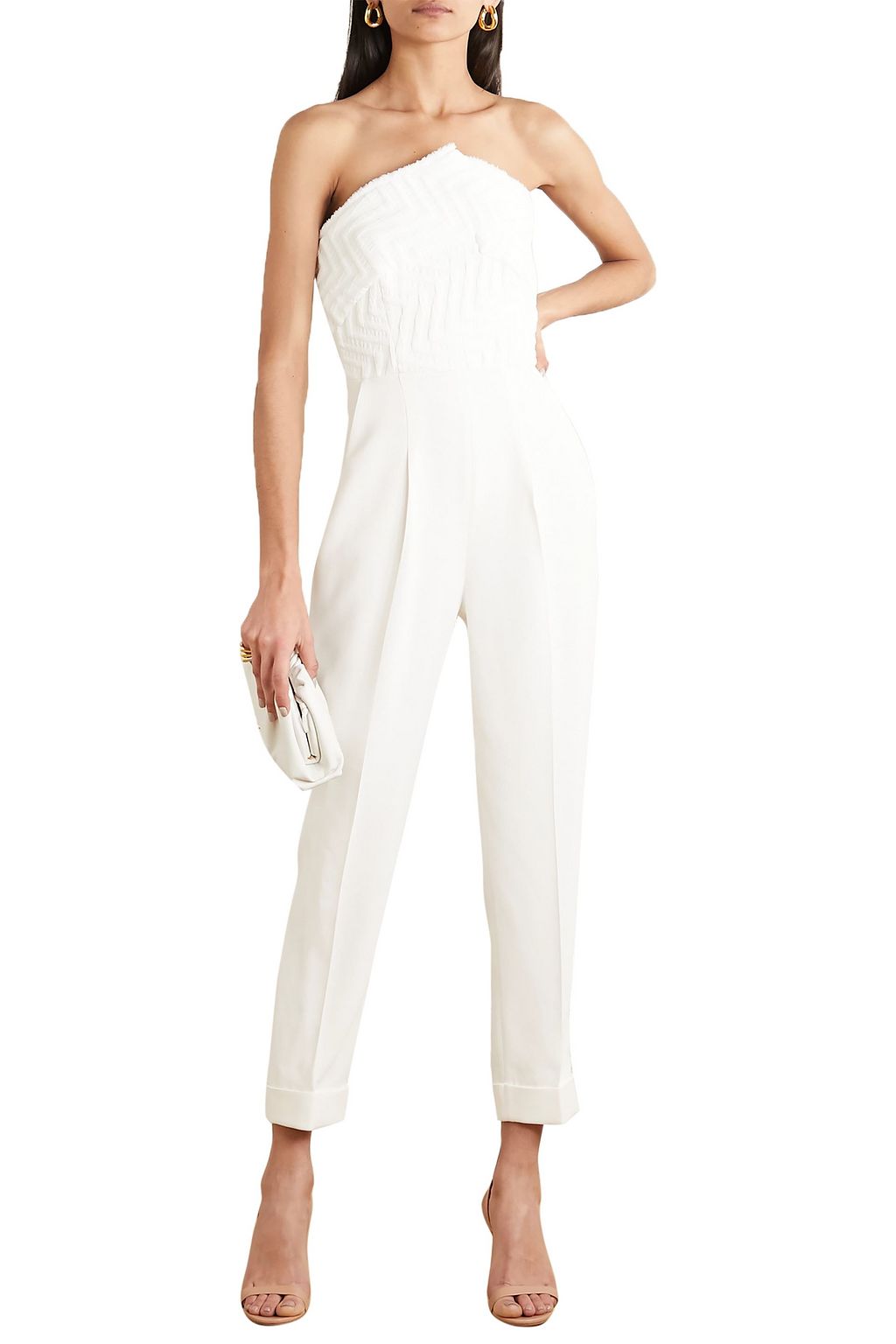 ROLAND MOURET Haye strapless cloqué and crepe jumpsuit