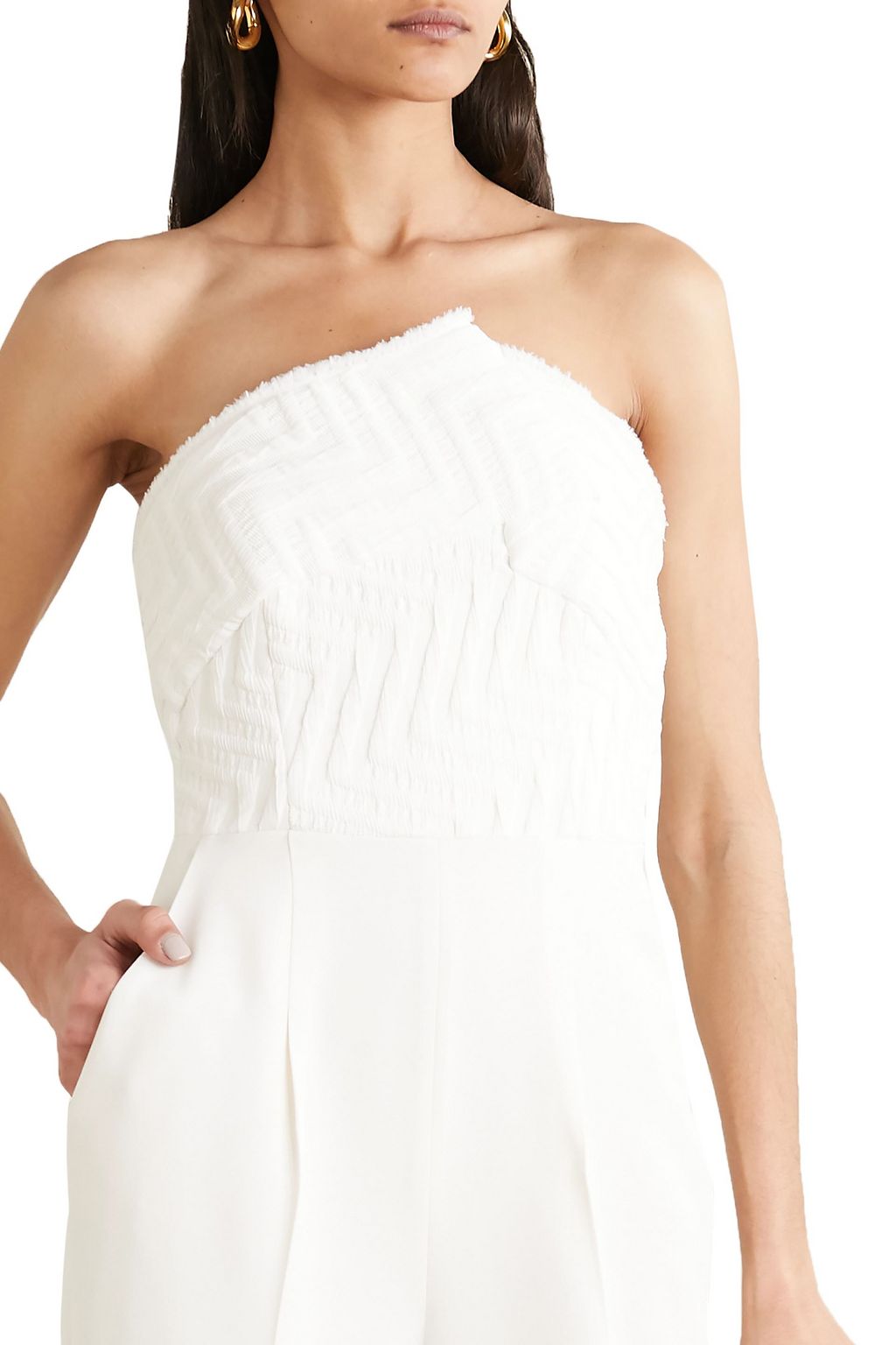 ROLAND MOURET Haye strapless cloqué and crepe jumpsuit