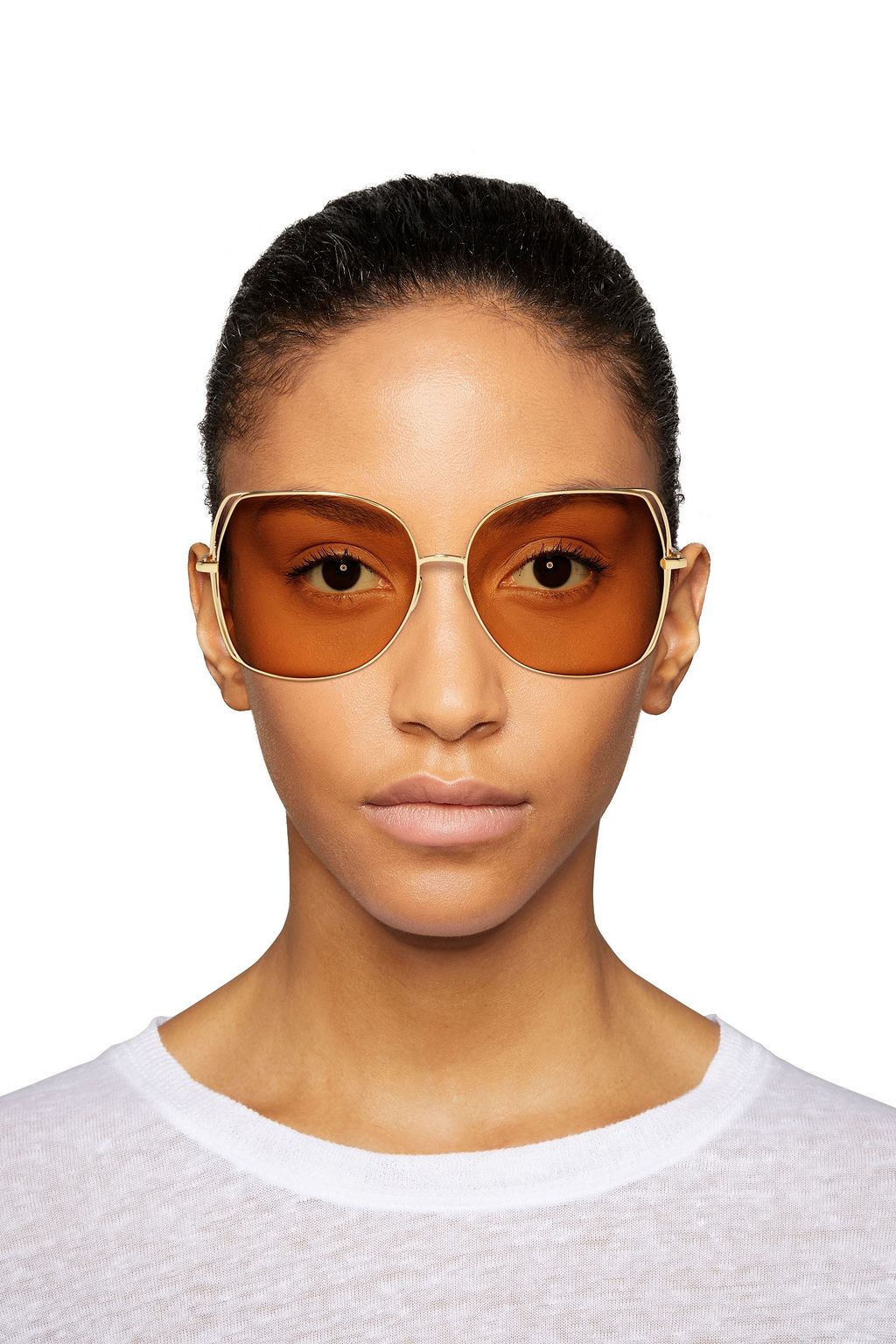 LINDA FARROW Square-frame gold-tone mirrored sunglasses