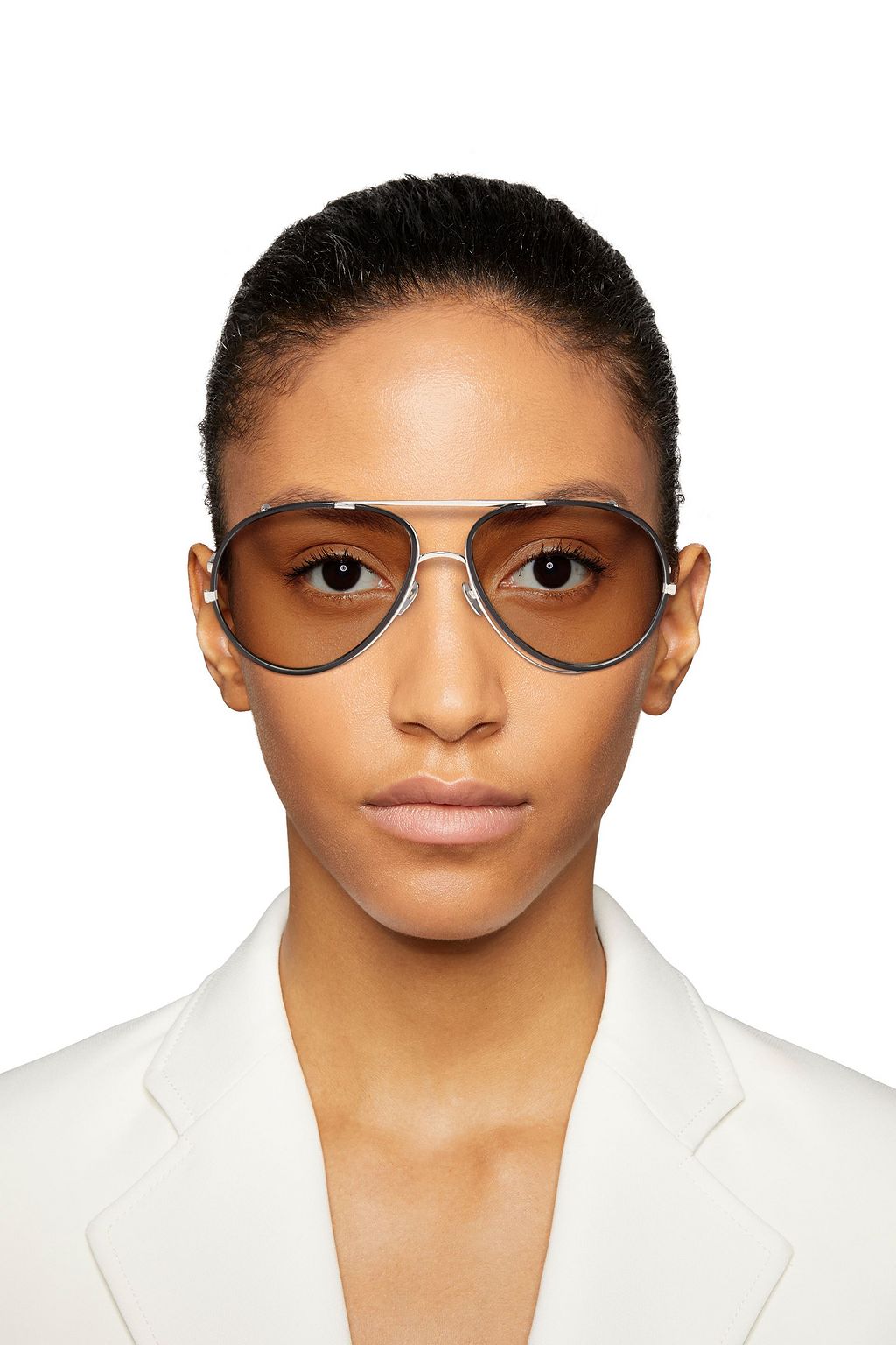 LINDA FARROW Aviator-style gunmetal-tone sunglasses