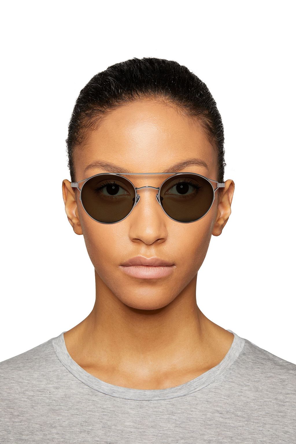 LINDA FARROW Round-frame gunmetal-tone sunglasses
