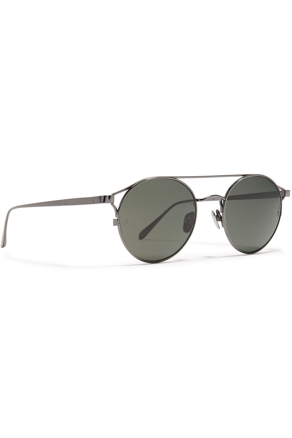LINDA FARROW Round-frame gunmetal-tone sunglasses