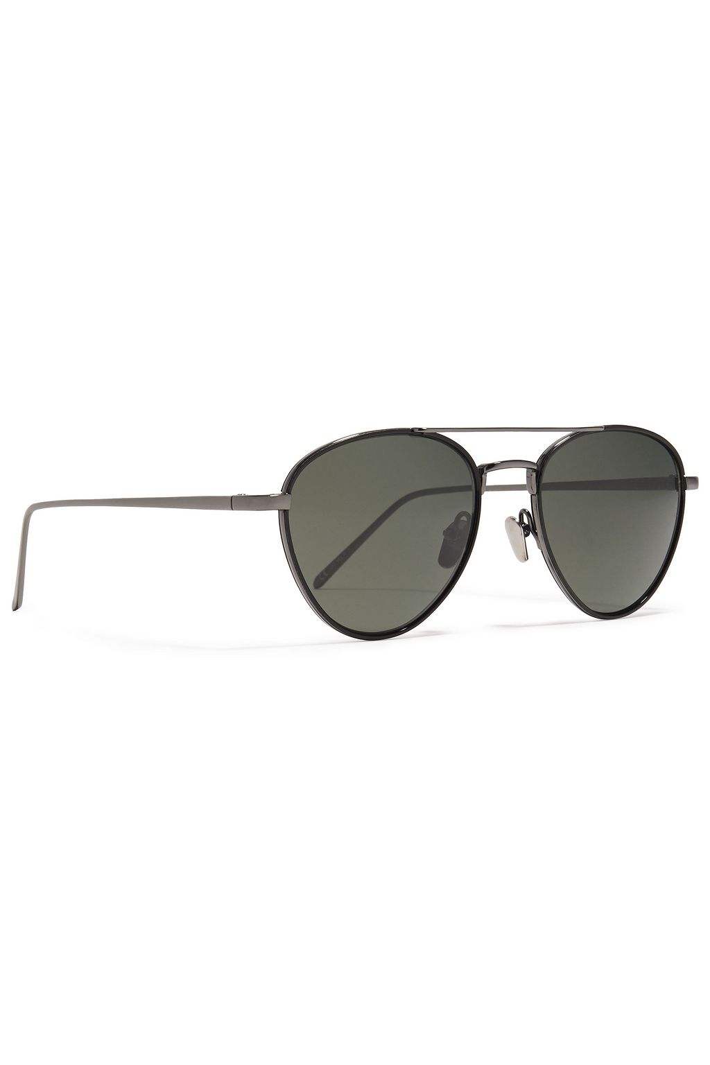 LINDA FARROW Aviator-style silver-tone and leather mirrored sunglasses