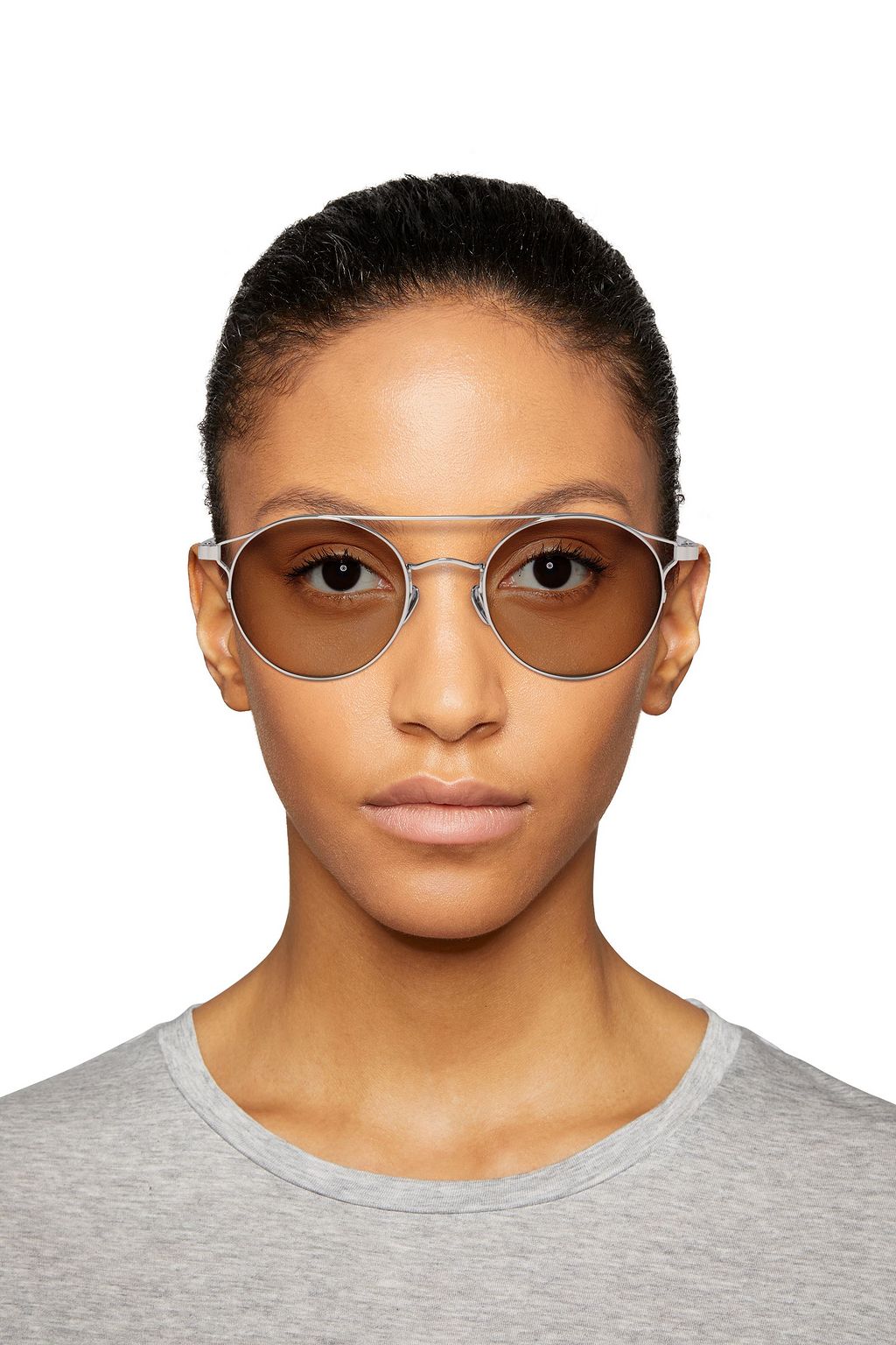 LINDA FARROW Round-frame silver-tone mirrored sunglasses