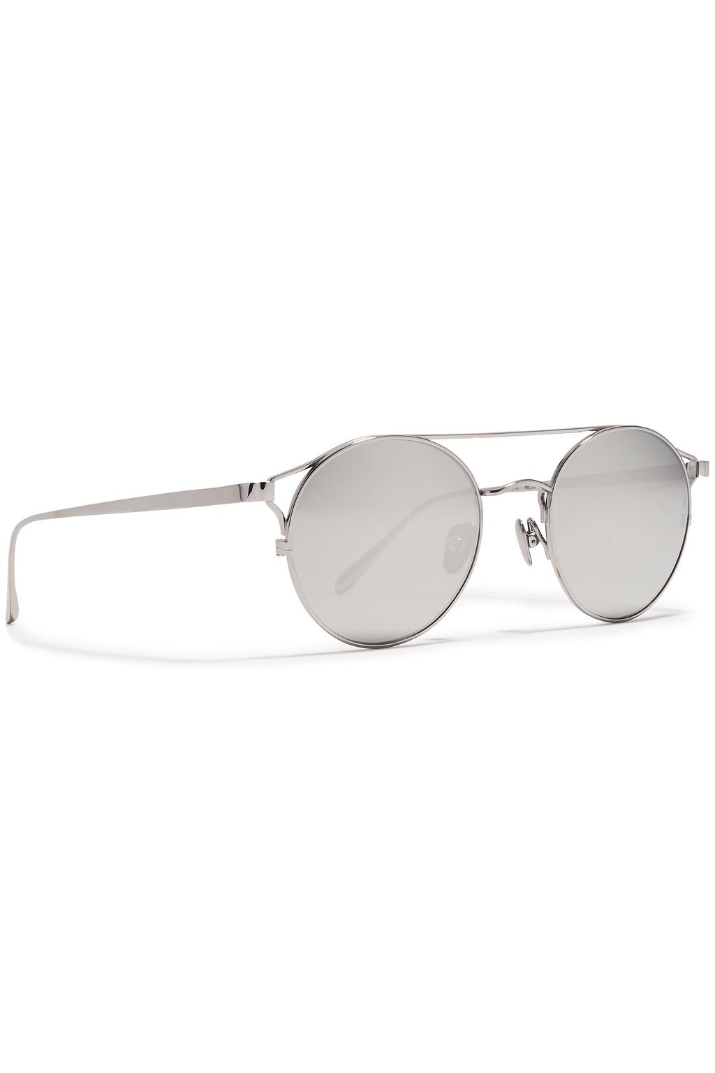LINDA FARROW Round-frame silver-tone mirrored sunglasses