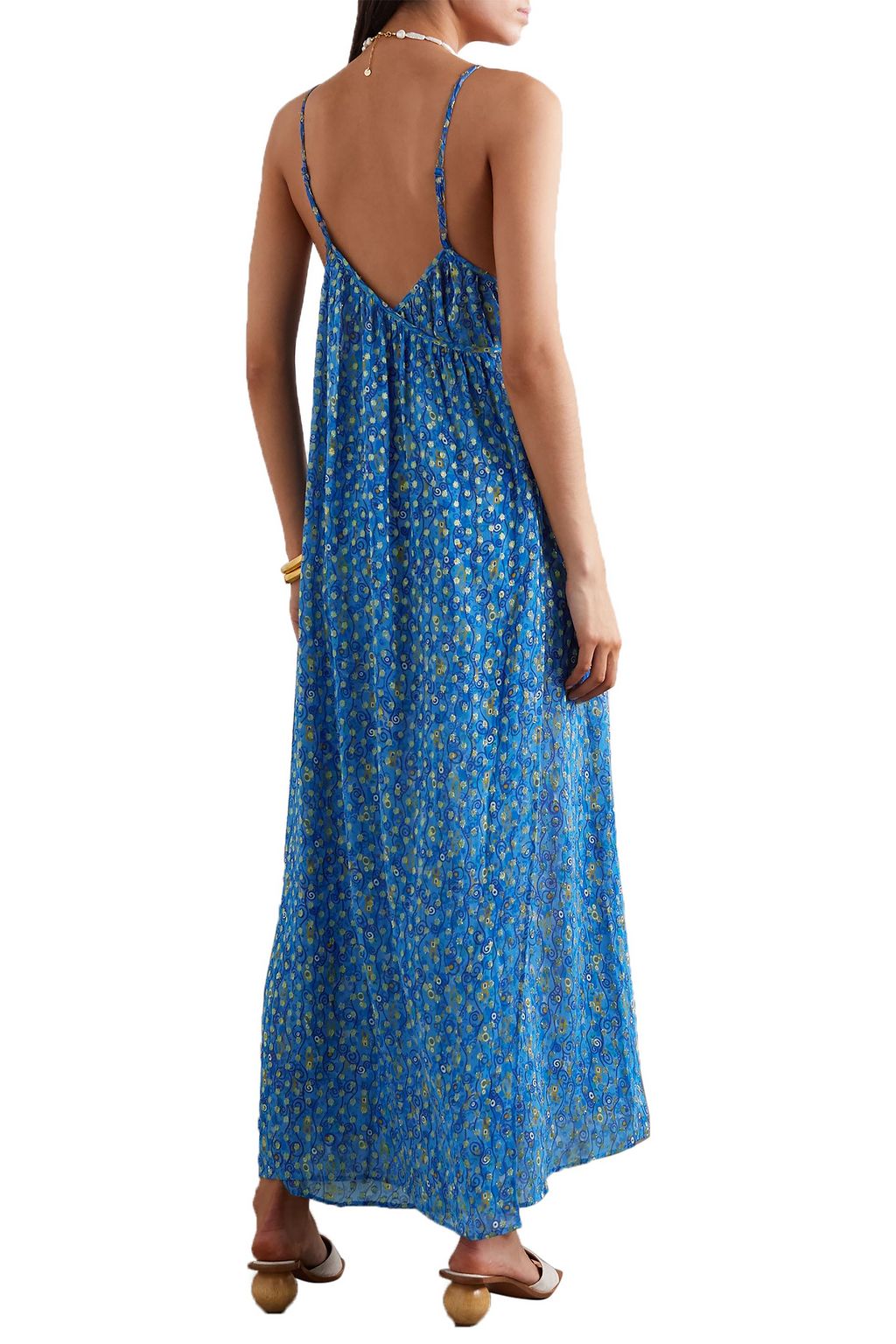 RIXO Misty printed metallic fil coupé chiffon wrap dress