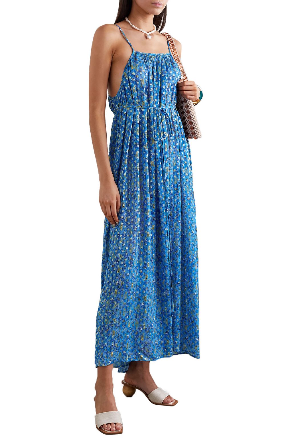 RIXO Misty printed metallic fil coupé chiffon wrap dress
