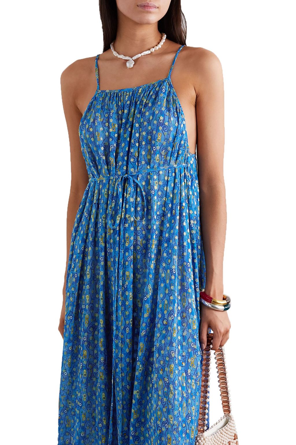 RIXO Misty printed metallic fil coupé chiffon wrap dress