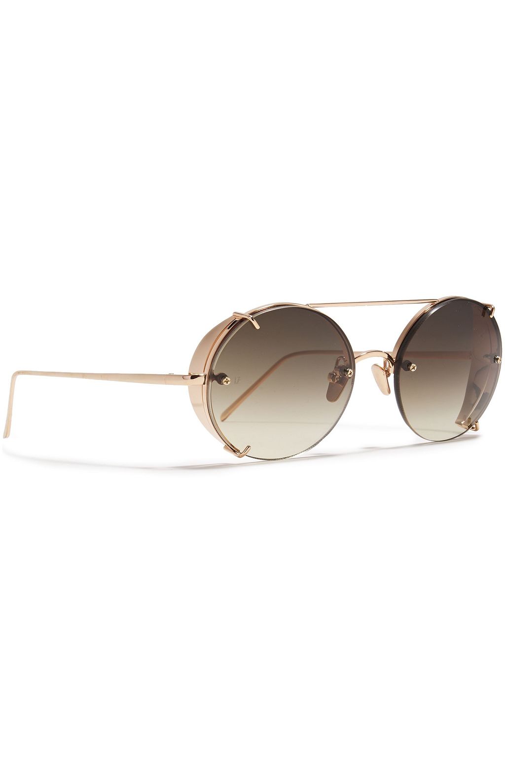 LINDA FARROW Round-frame rose gold-tone sunglasses