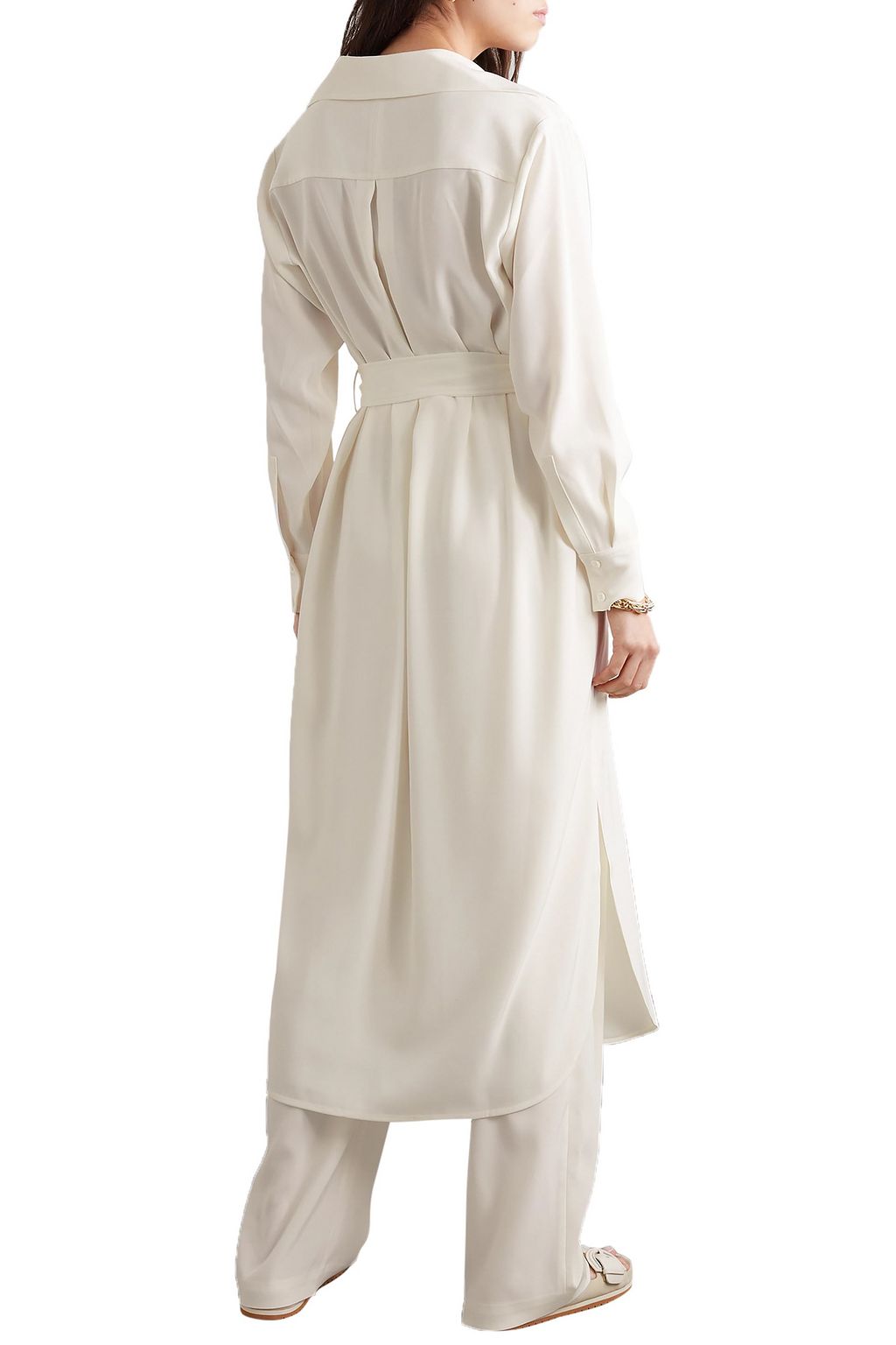 CO Belted wrap-effect satin-jersey midi shirt dress