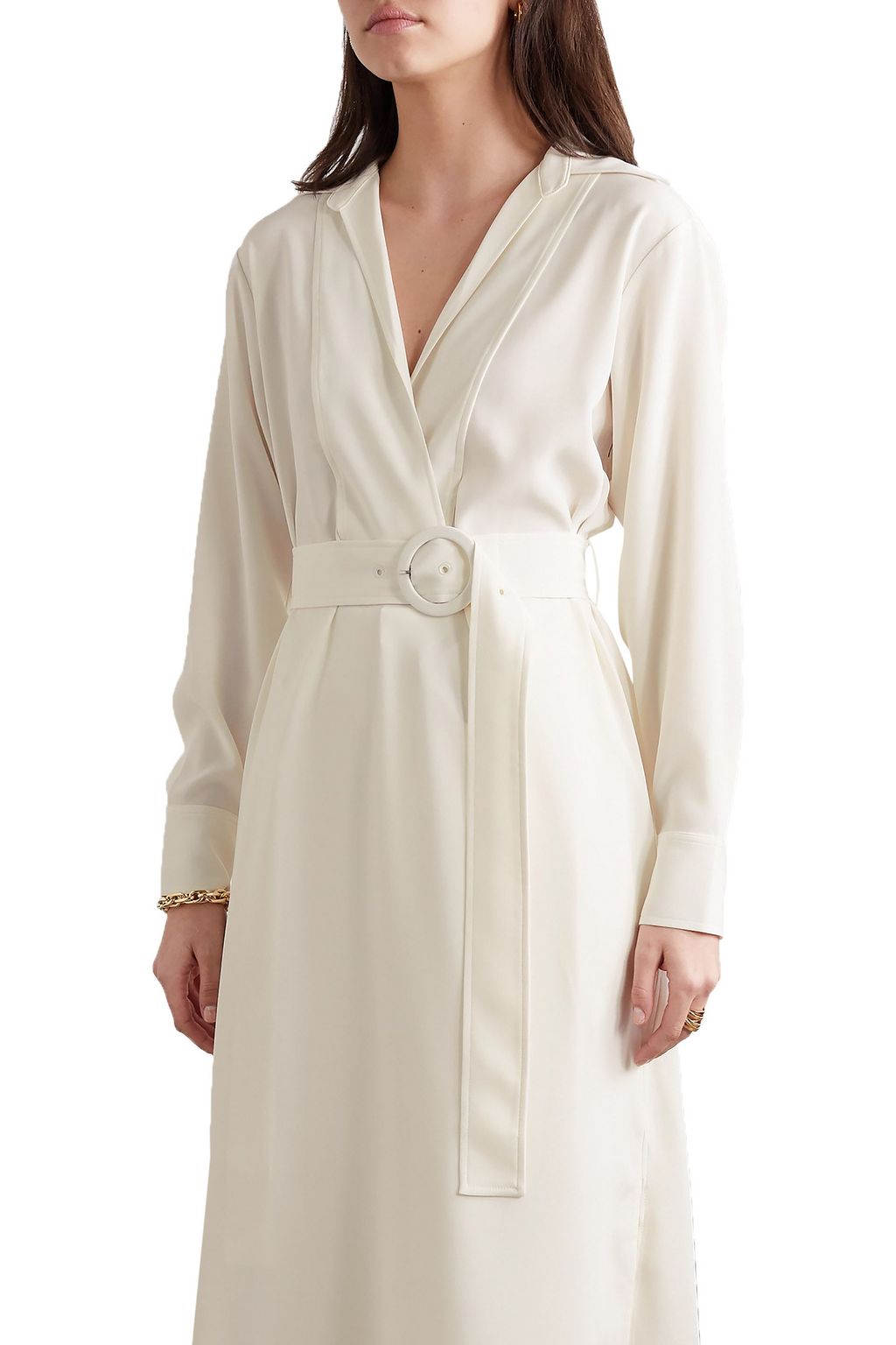 CO Belted wrap-effect satin-jersey midi shirt dress