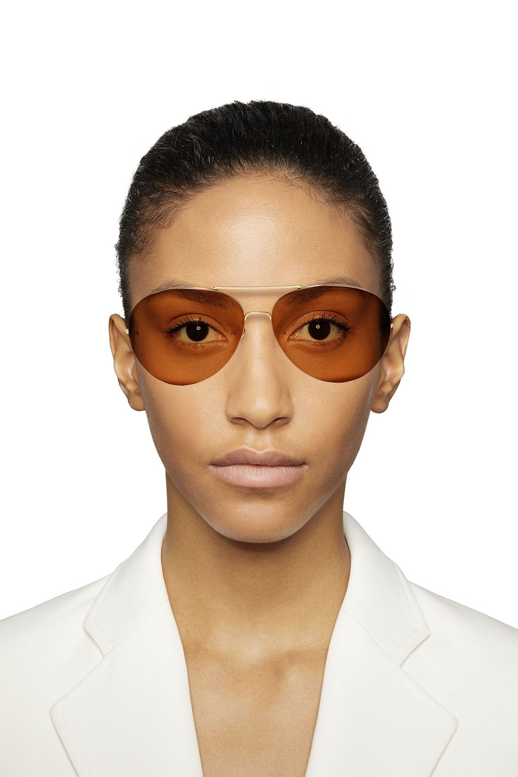 LINDA FARROW Aviator-style gold-tone mirrored sunglasses