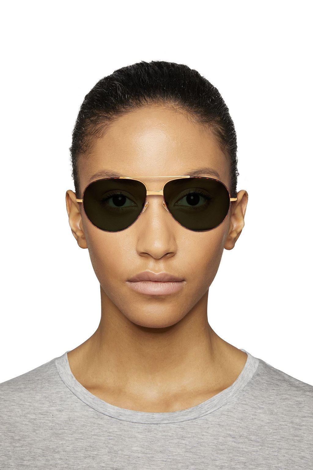 LINDA FARROW Aviator-style gold-tone and tortoiseshell acetate sunglasses