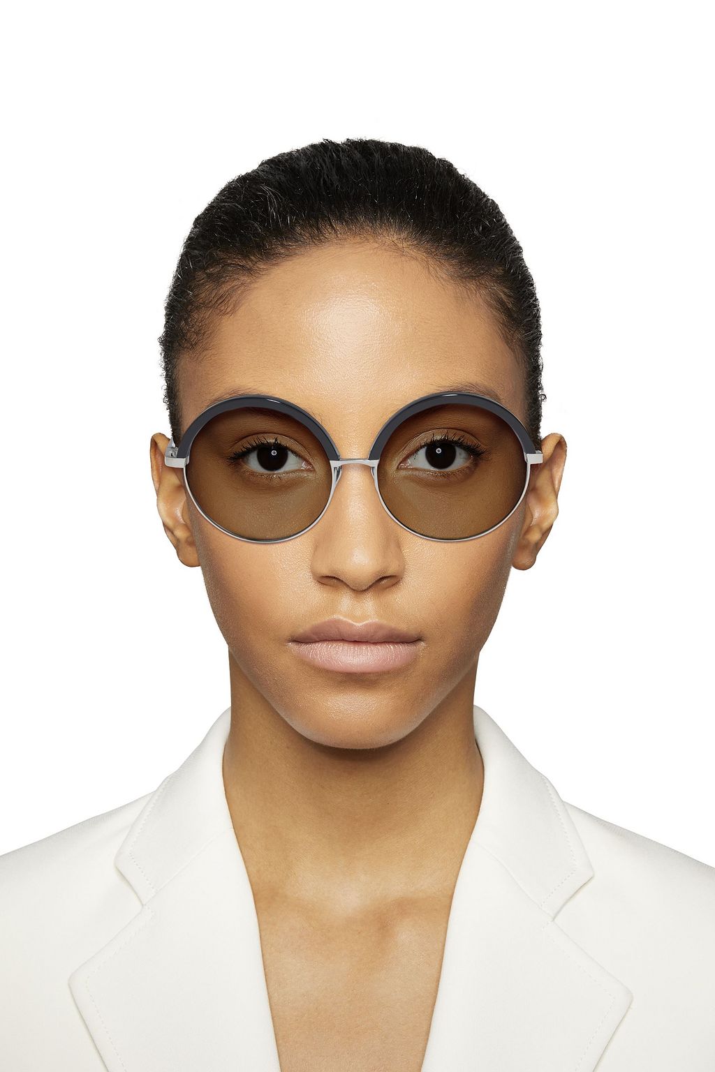 LINDA FARROW Round-frame gunmetal-tone and acetate mirrored sunglasses