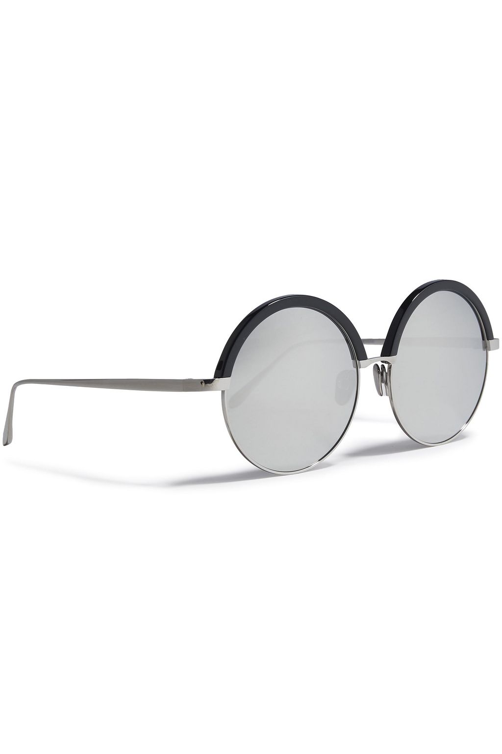 LINDA FARROW Round-frame gunmetal-tone and acetate mirrored sunglasses