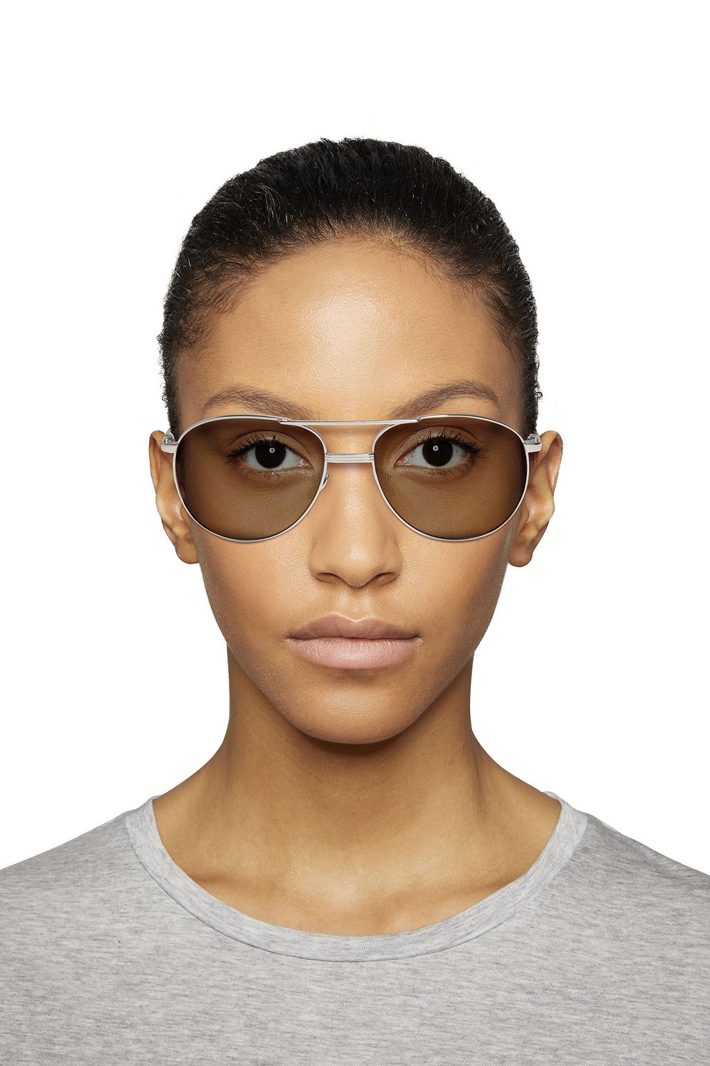 LINDA FARROW Aviator-style silver-tone mirrored sunglasses