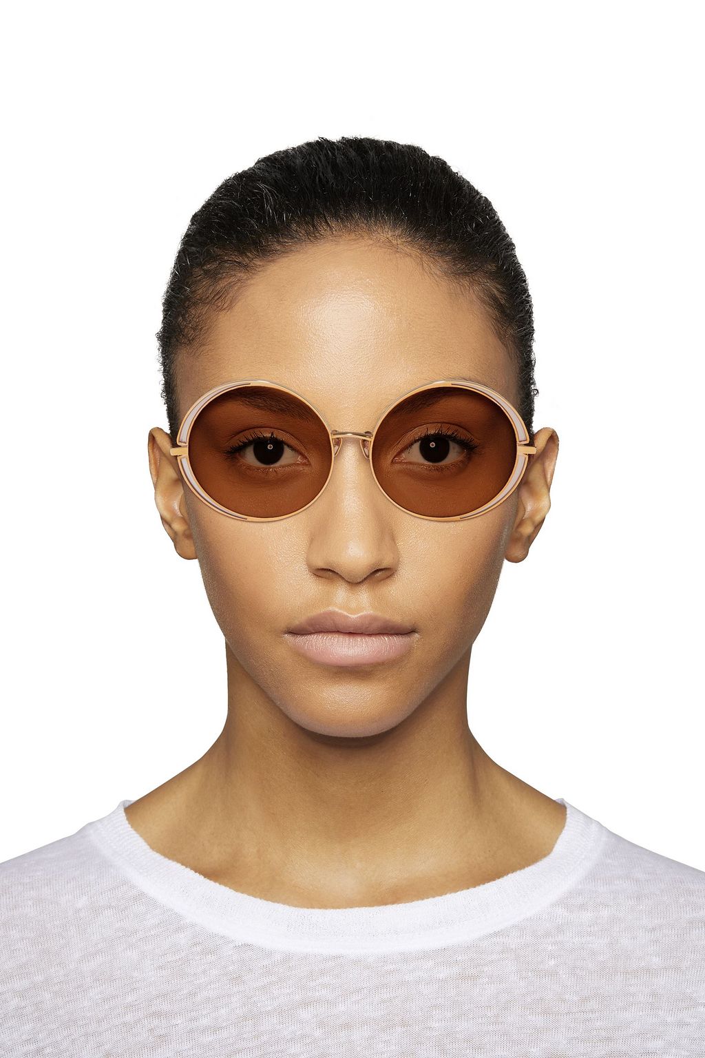 LINDA FARROW Round-frame gold-tone mirrored sunglasses