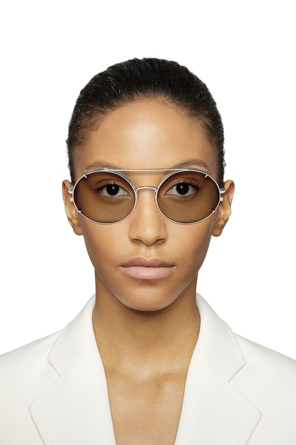 LINDA FARROW Round-frame silver-tone mirrored sunglasses