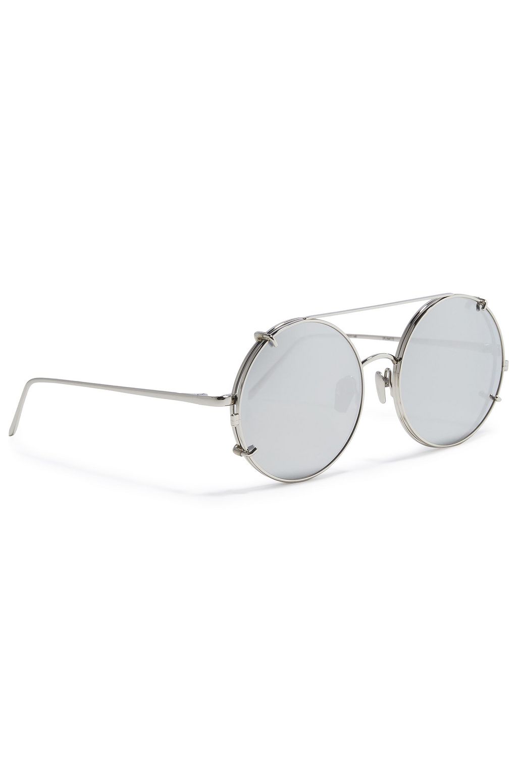 LINDA FARROW Round-frame silver-tone mirrored sunglasses