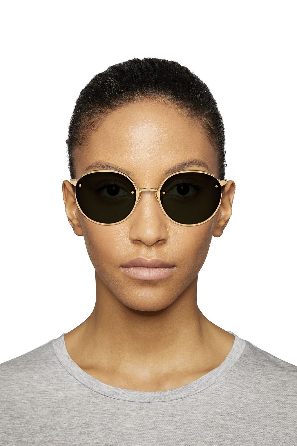 LINDA FARROW Round-frame gold-tone sunglasses