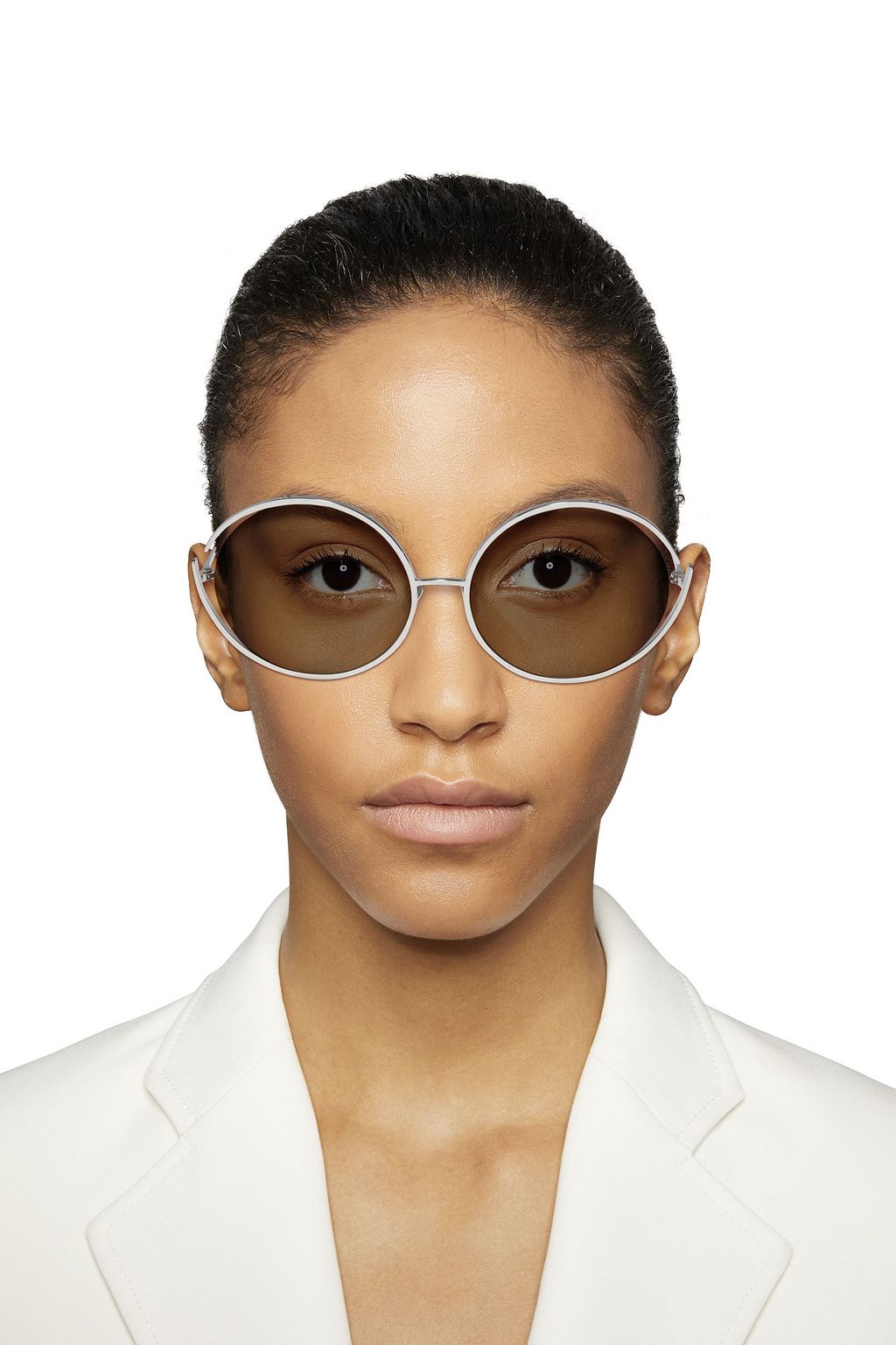 LINDA FARROW Round-frame silver-tone mirrored sunglasses