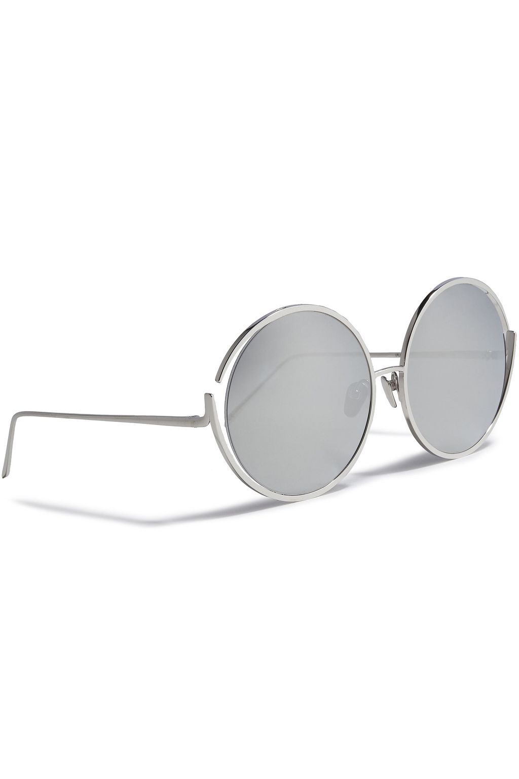 LINDA FARROW Round-frame silver-tone mirrored sunglasses