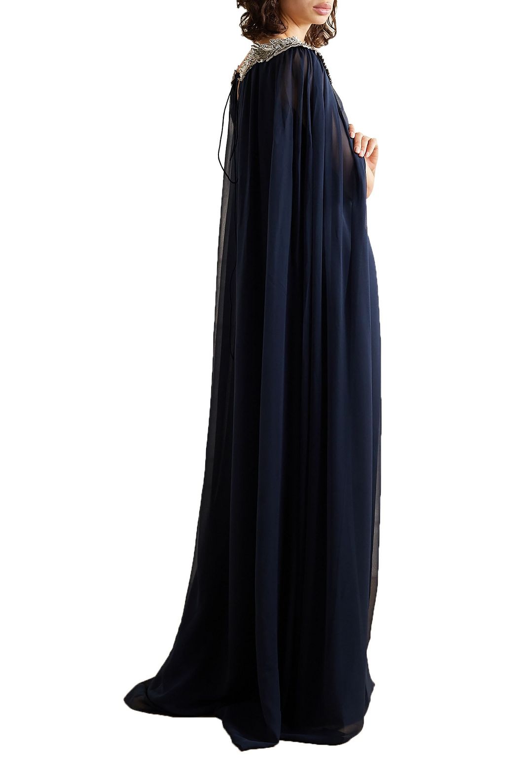 OSCAR DE LA RENTA Cape-effect embellished silk-chiffon gown