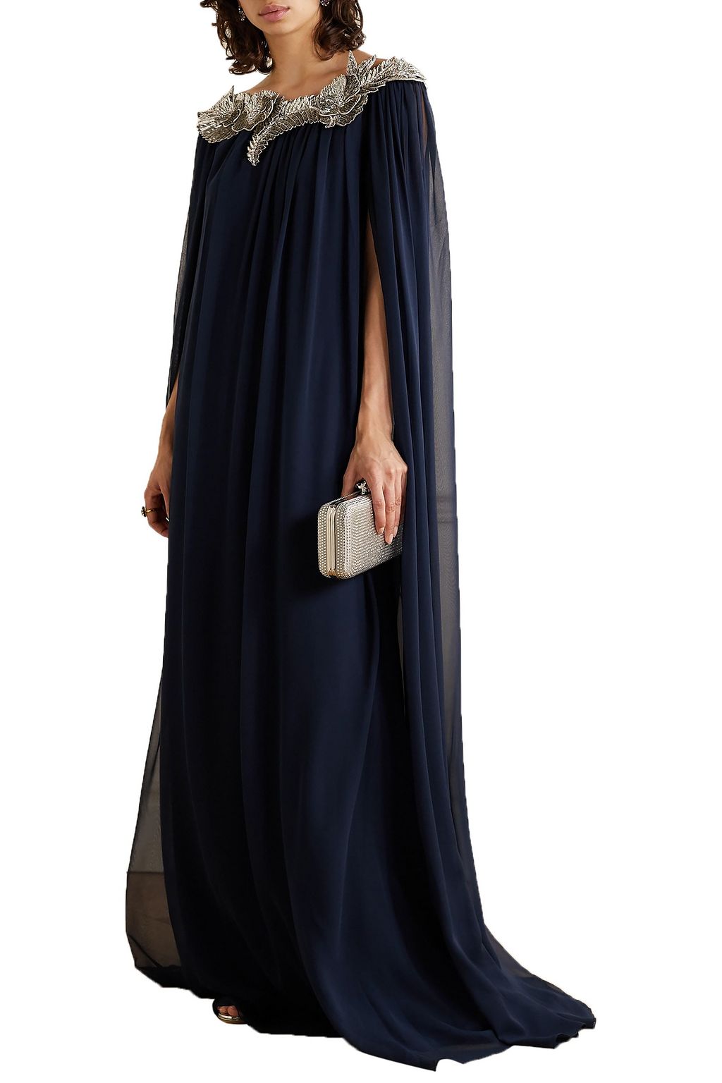 OSCAR DE LA RENTA Cape-effect embellished silk-chiffon gown