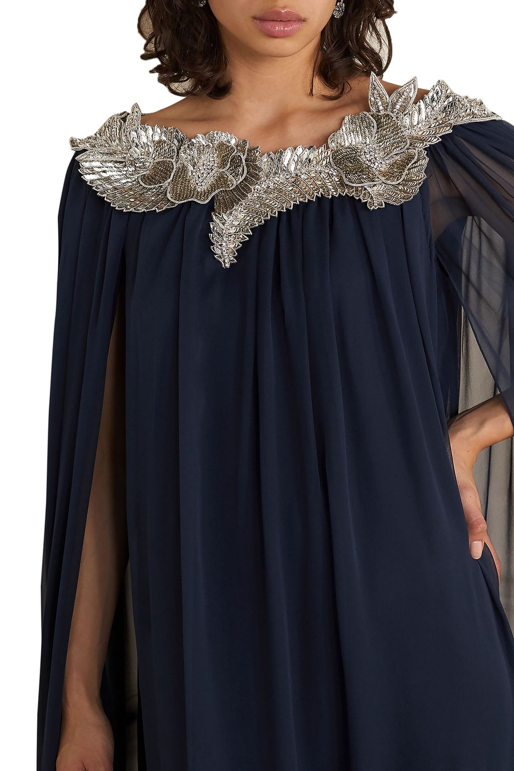 OSCAR DE LA RENTA Cape-effect embellished silk-chiffon gown