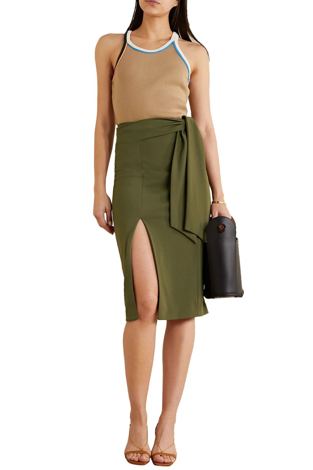 ALICE + OLIVIA Riva belted ponte midi skirt