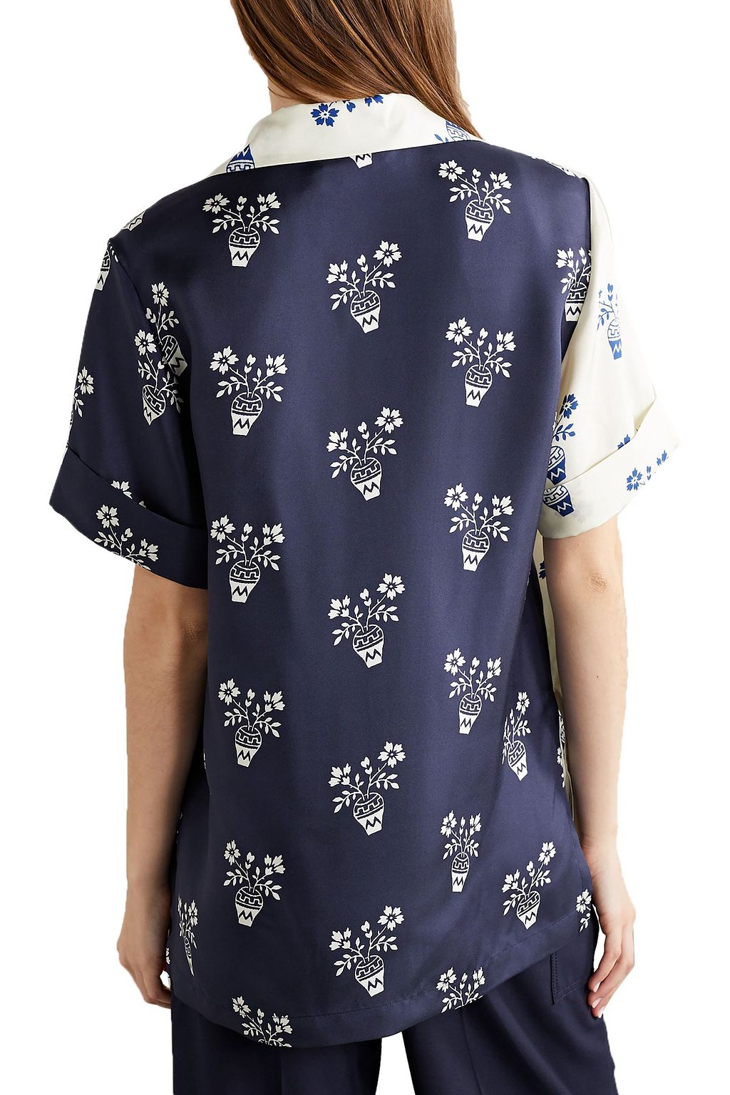 MONSE Flower Pot paneled printed silk-twill shirt