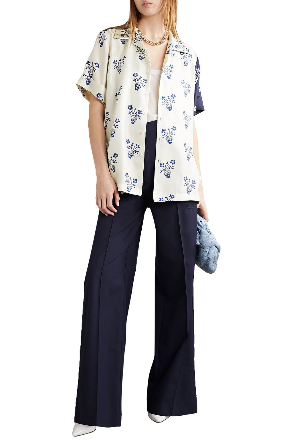 MONSE Flower Pot paneled printed silk-twill shirt