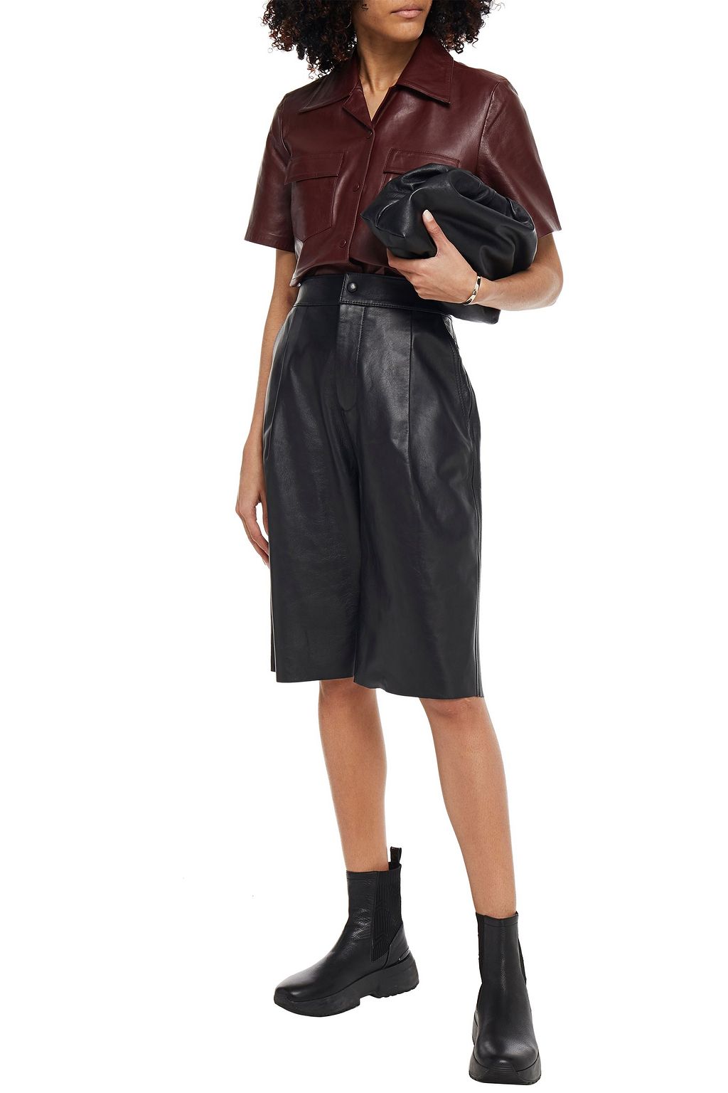Black Pleated leather shorts | Sale up 