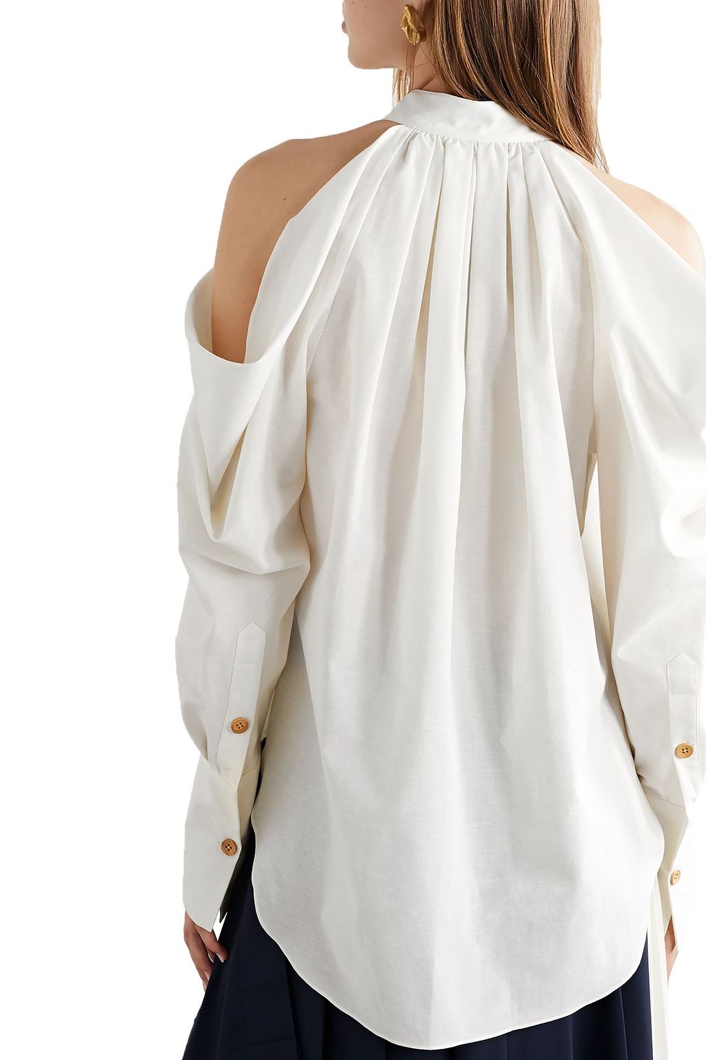 MONSE Cold-shoulder cotton and linen-blend top