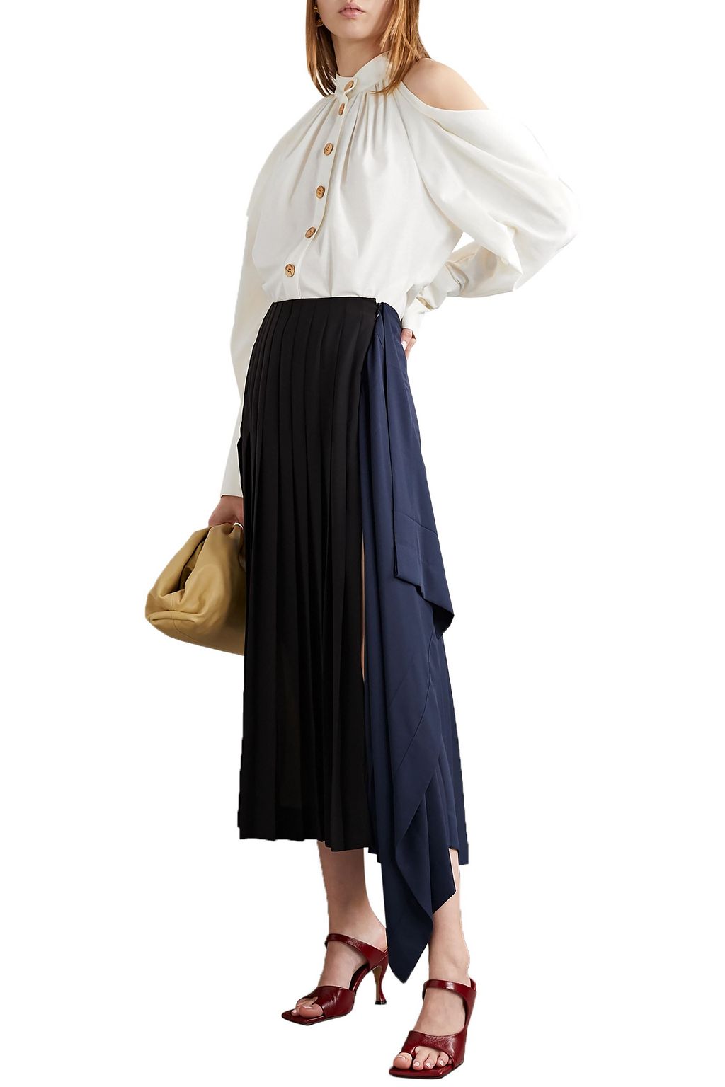 MONSE Cold-shoulder cotton and linen-blend top