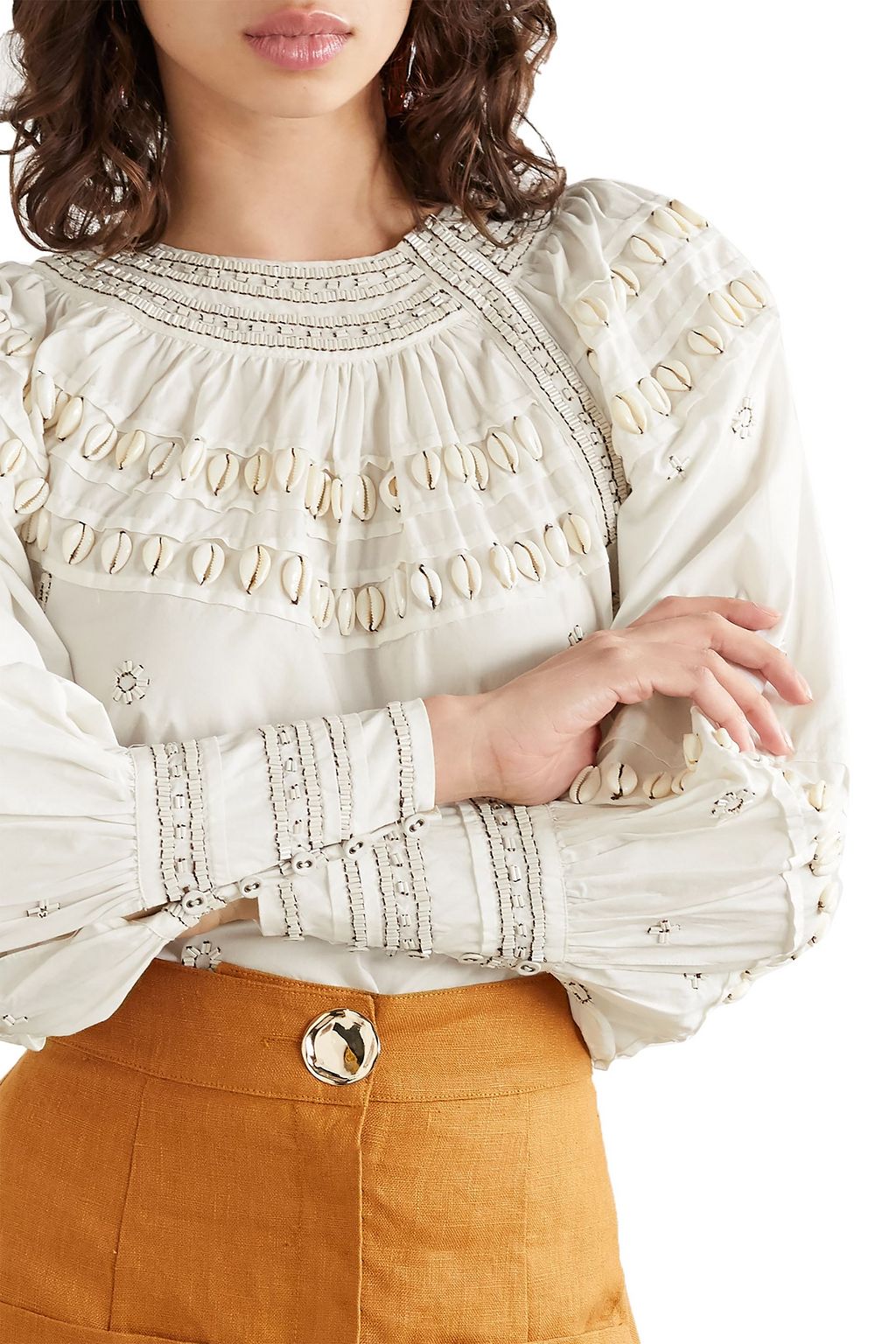 ULLA JOHNSON Tana Bluse aus Baumwollpopeline mit Verzierung