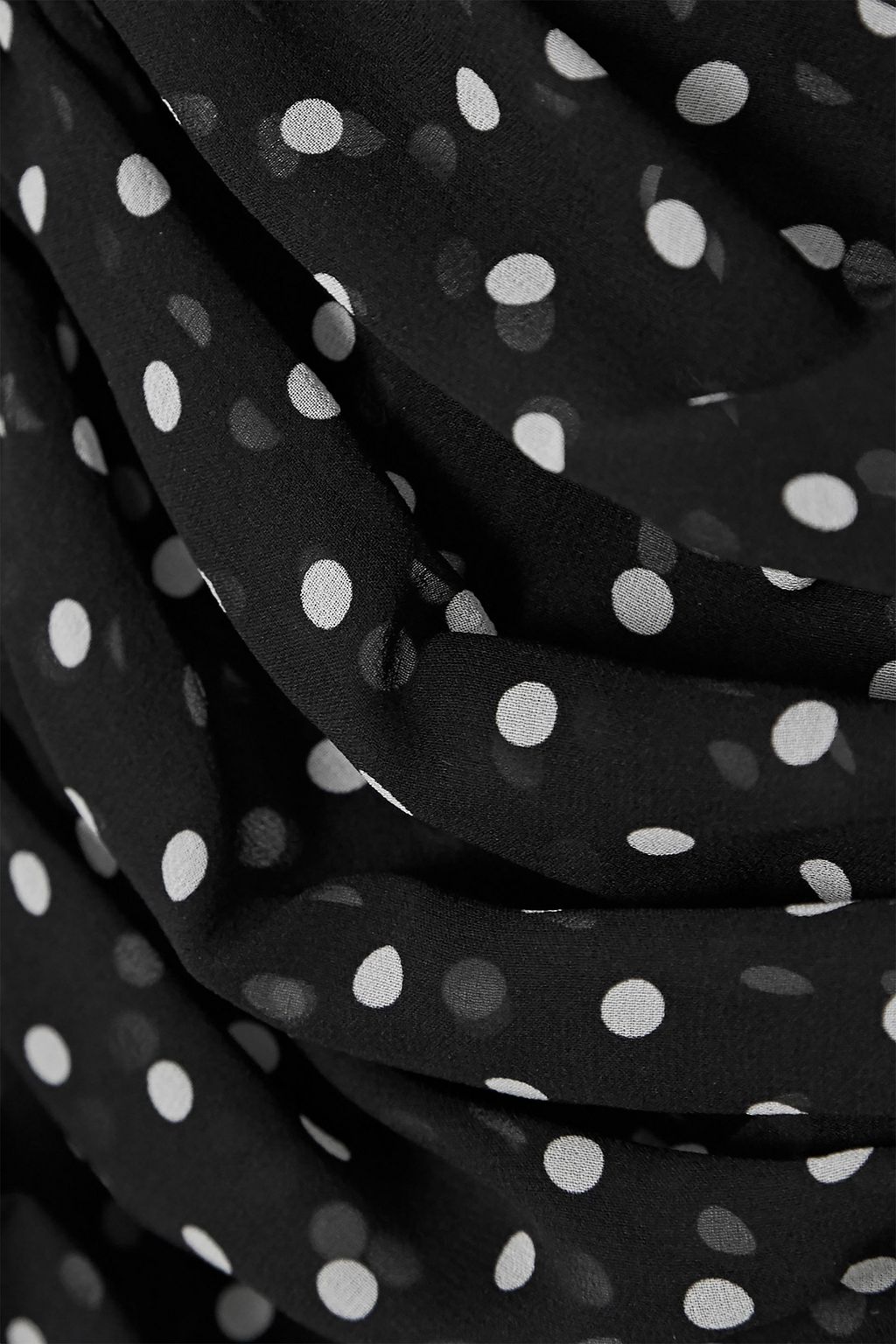 DRIES VAN NOTEN Asymmetric ruched polka-dot silk-georgette midi skirt