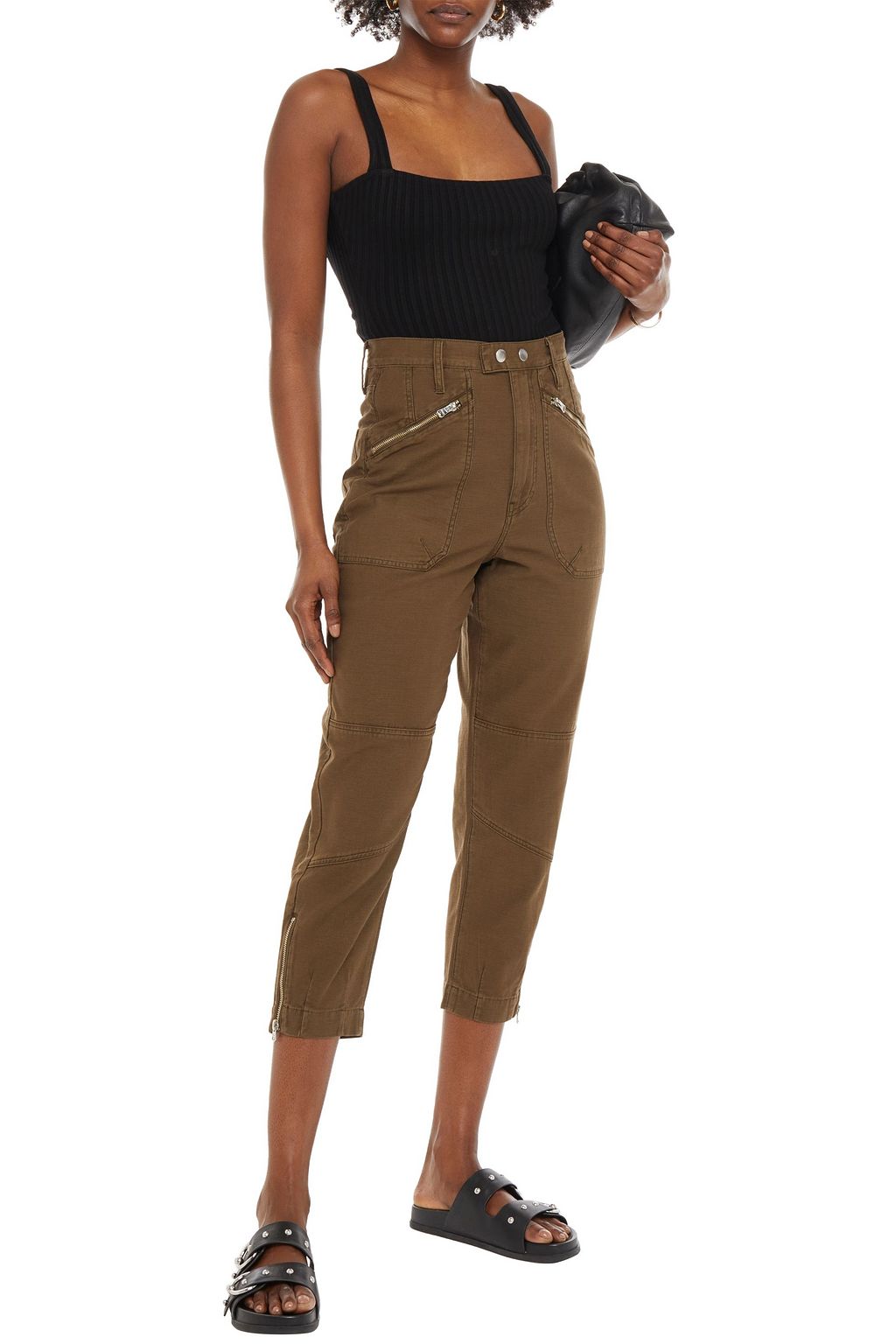 FRAME Cropped zip-detailed cotton-canvas tapered pants
