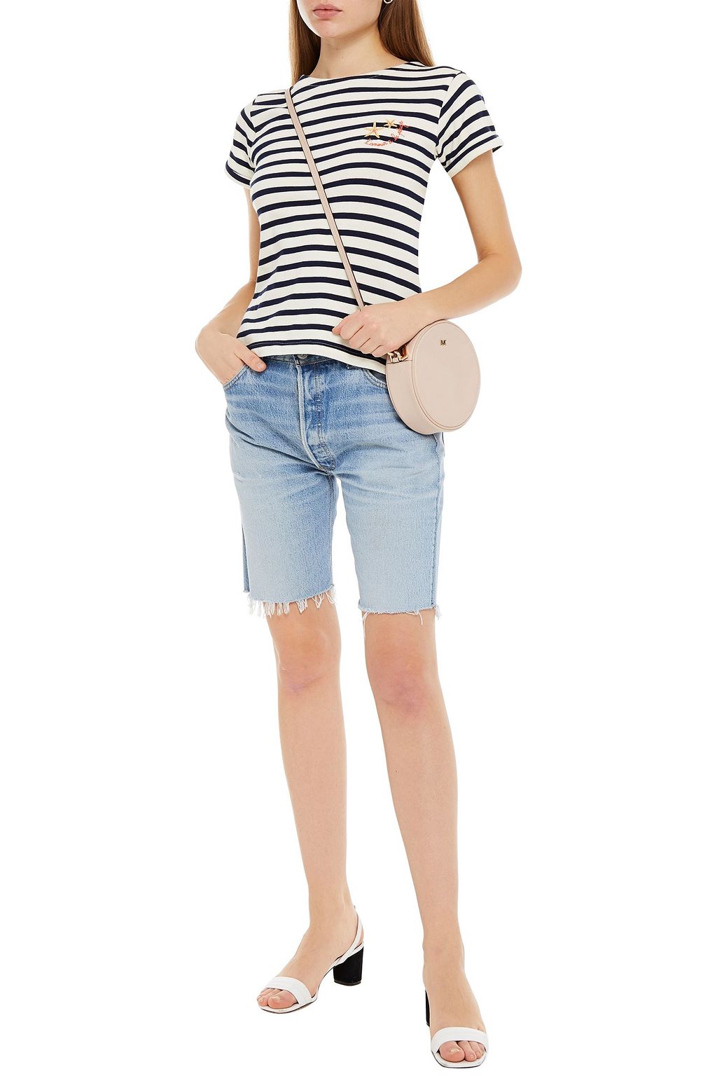MAISON LABICHE Embroidered striped cotton-jersey T-shirt