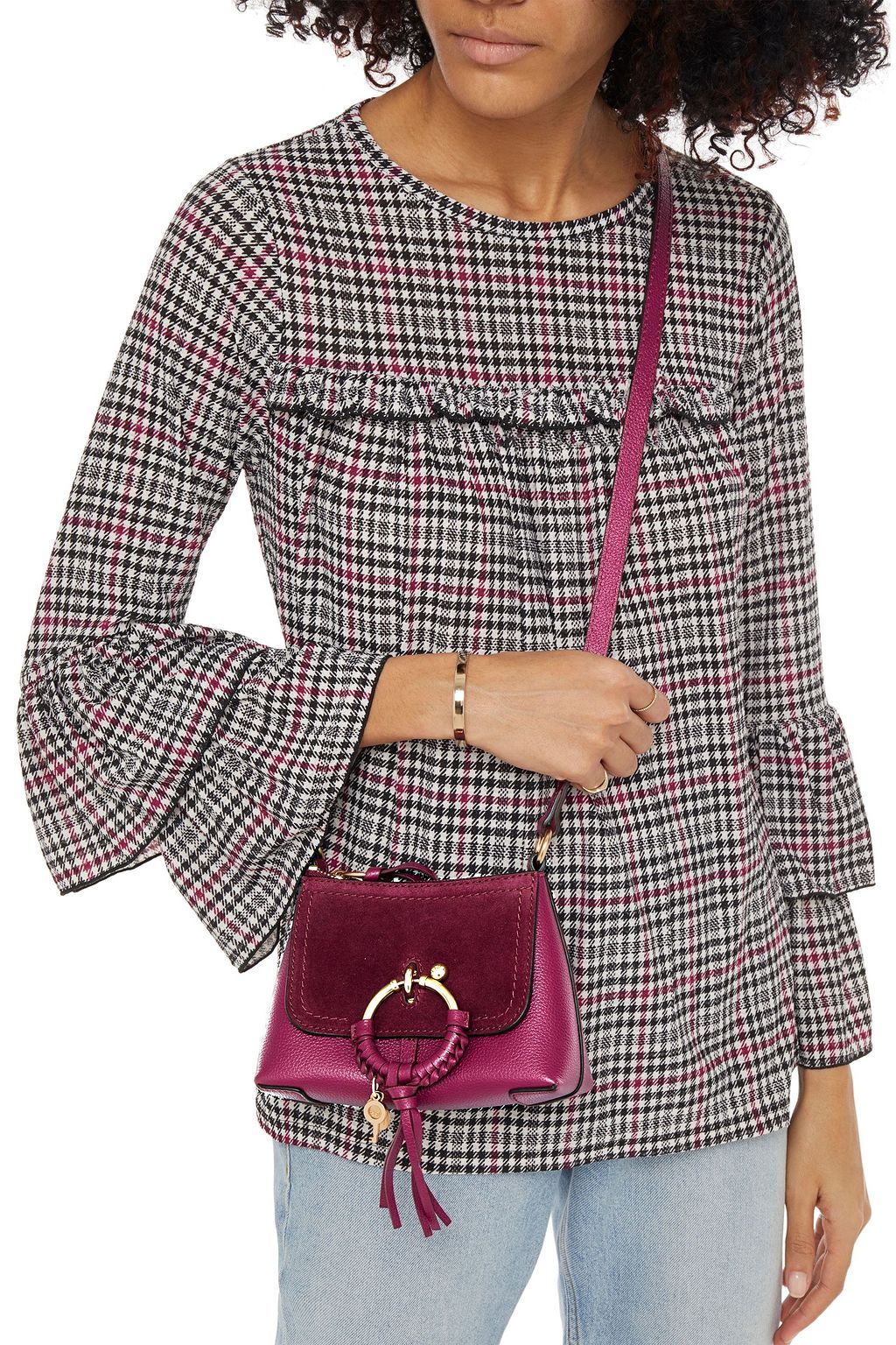 SEE BY CHLOÉ Joan suede-paneled pebbled-leather shoulder bag