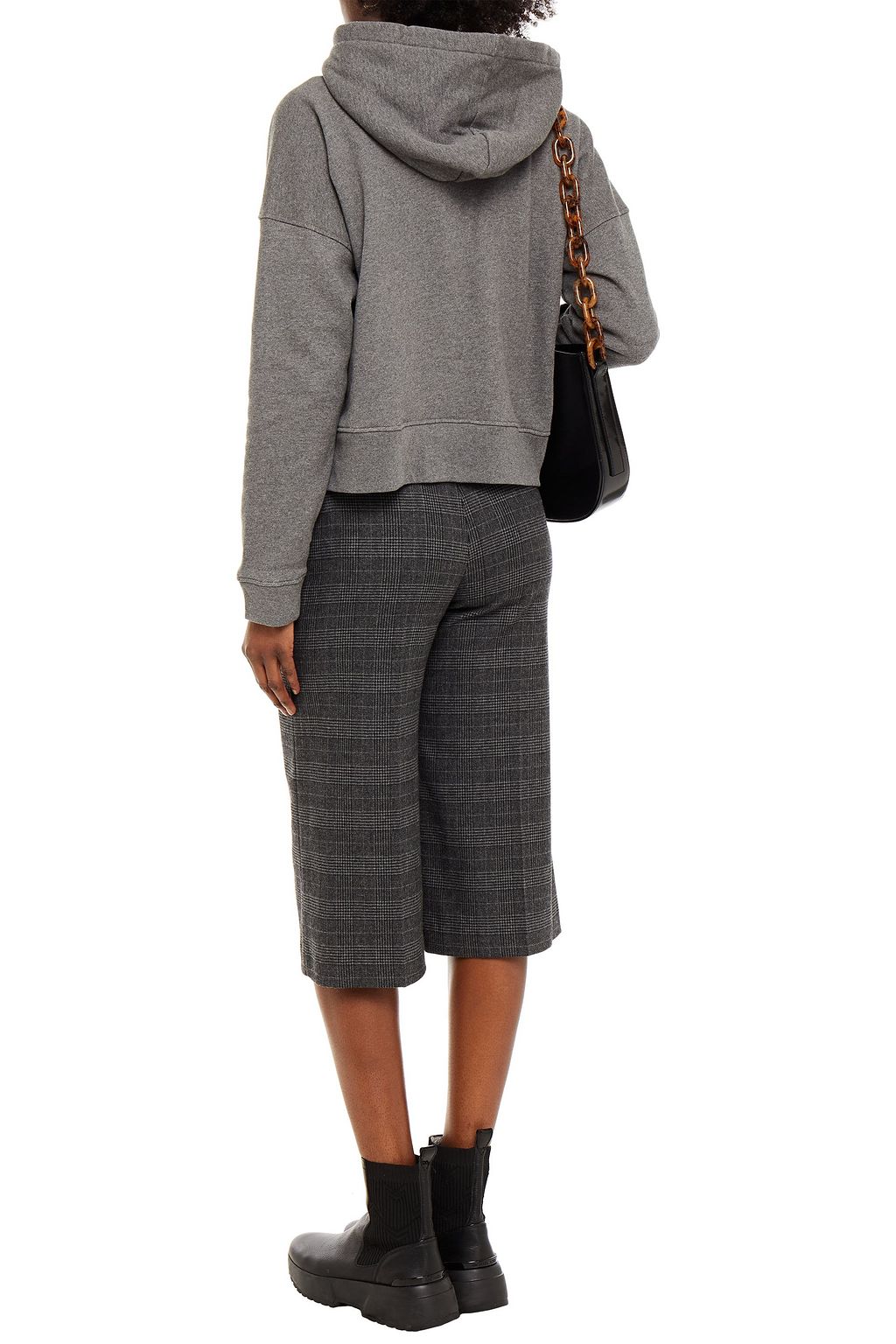 MAISON LABICHE Cropped embroidered mélange cotton-fleece hoodie
