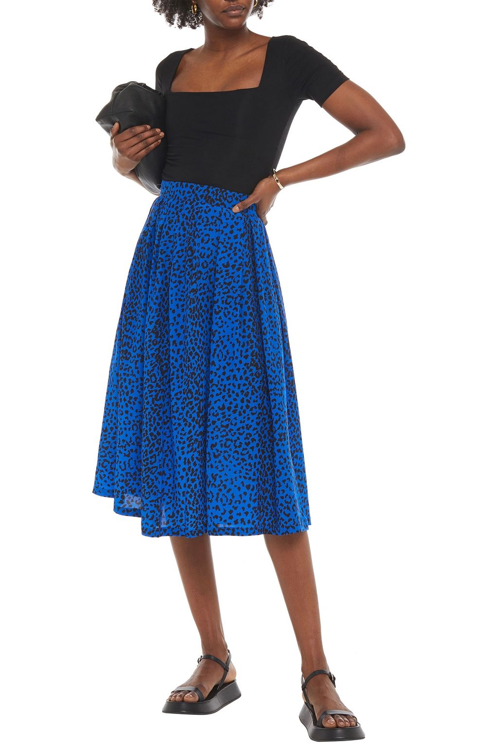 ÊTRE CÉCILE Amelie pleated leopard-print silk crepe de chine midi skirt