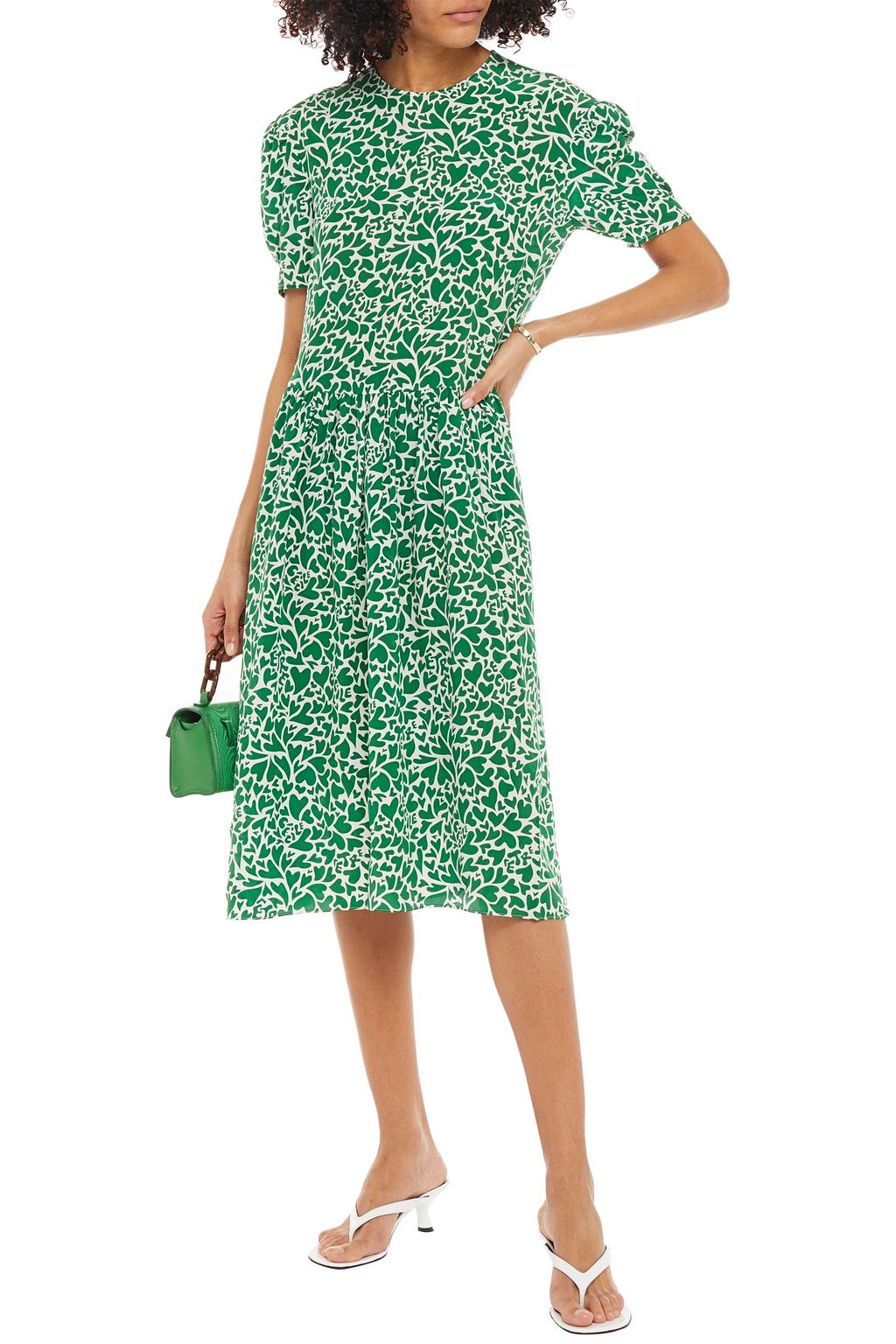 ÊTRE CÉCILE Amber Camou Heart printed silk crepe de chine midi dress