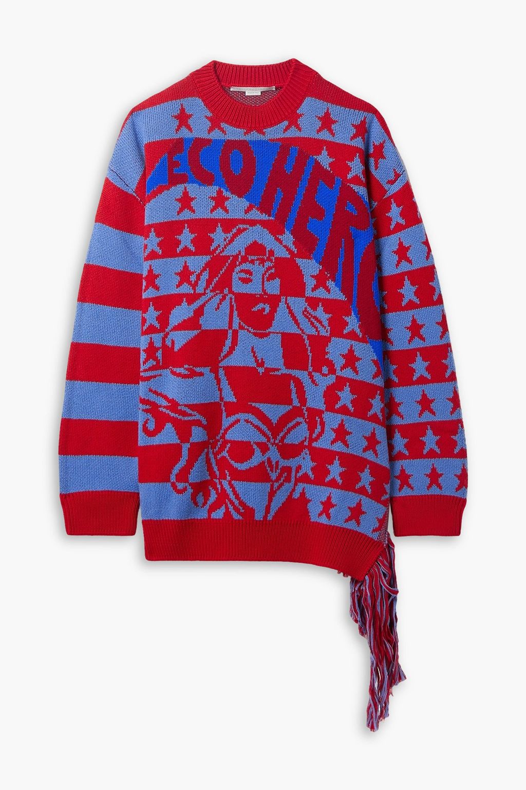 STELLA MCCARTNEY + Eco Hero oversized asymmetric intarsia wool sweater