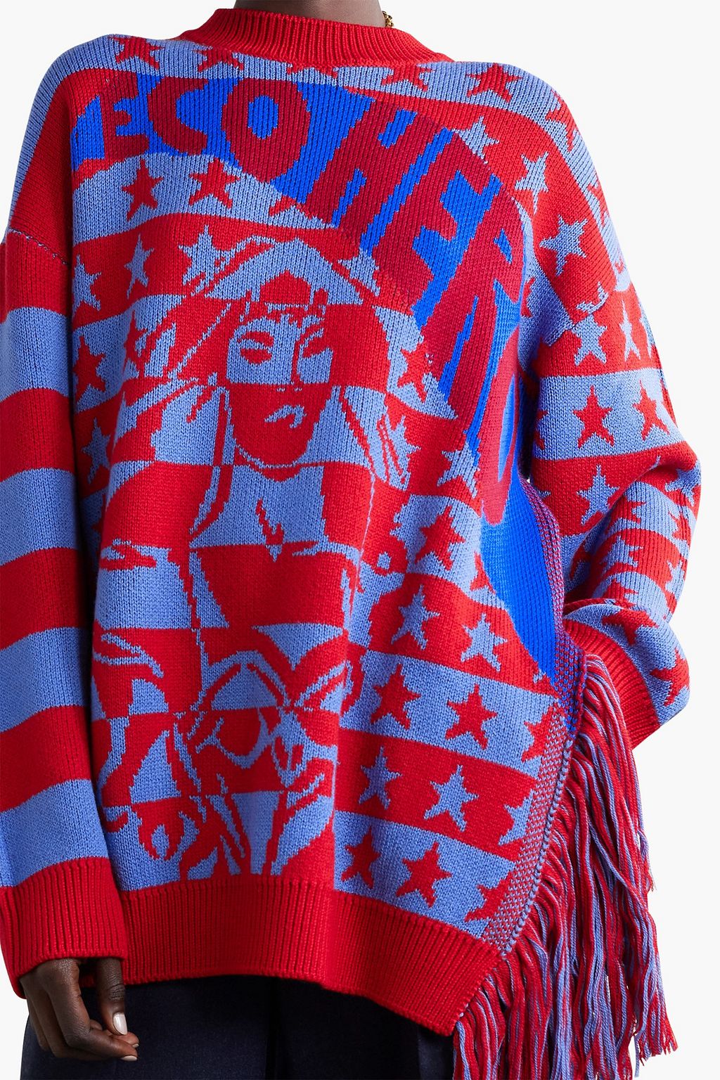 STELLA MCCARTNEY + Eco Hero oversized asymmetric intarsia wool sweater