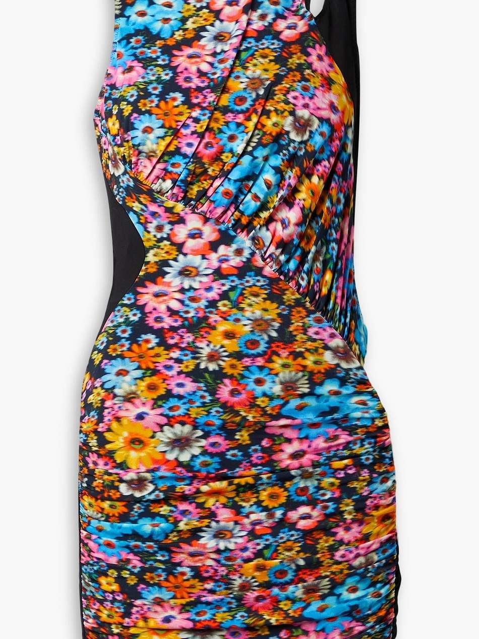 melissa ruched floral-print stretch-jersey mini dress