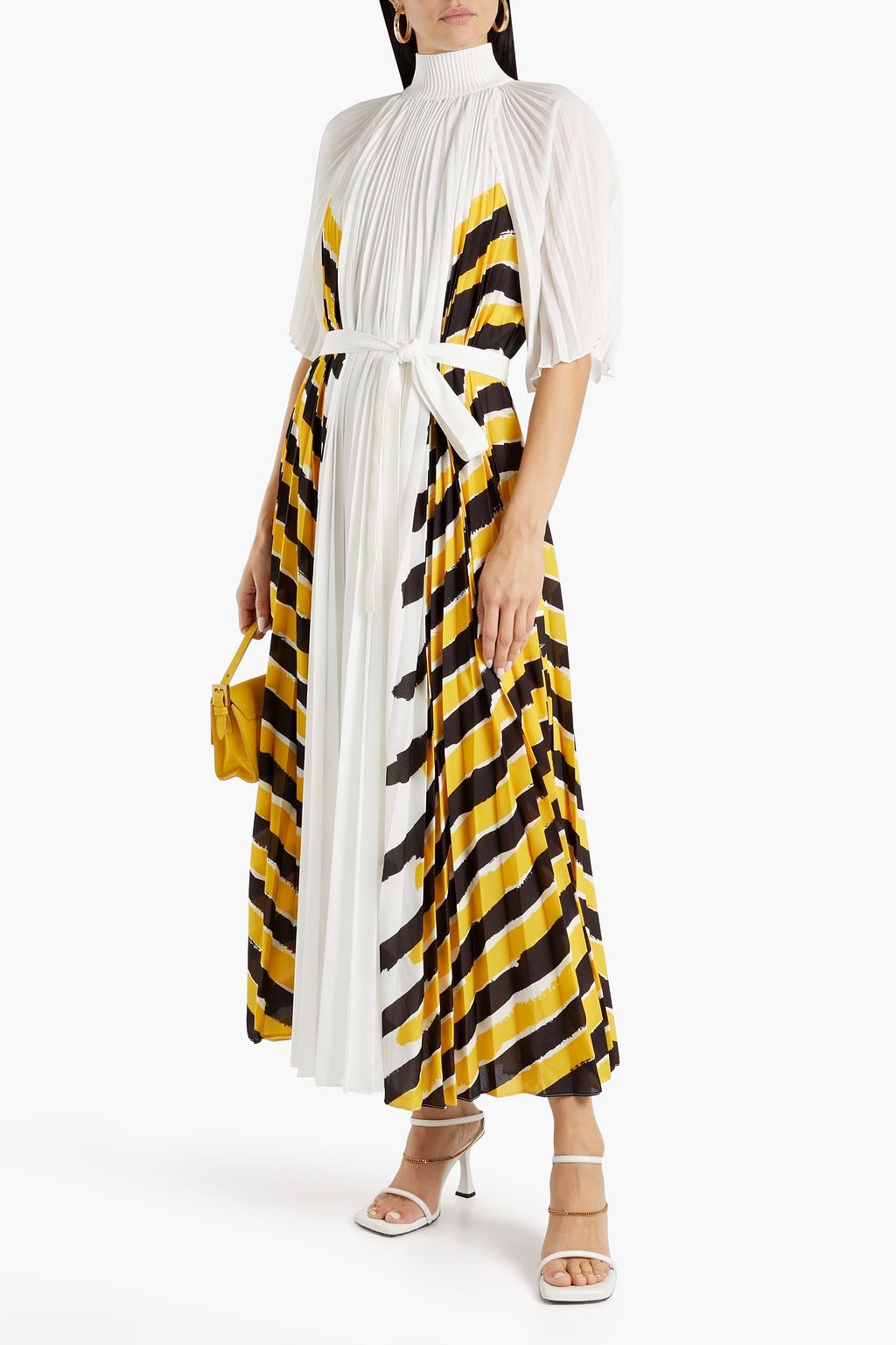 PROENZA SCHOULER Striped plissé-crepe turtleneck maxi dress | THE OUTNET