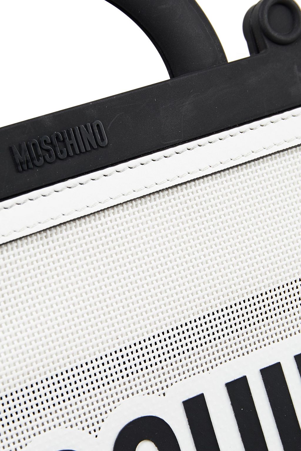 MOSCHINO Leather-trimmed logo-print mesh shoulder bag